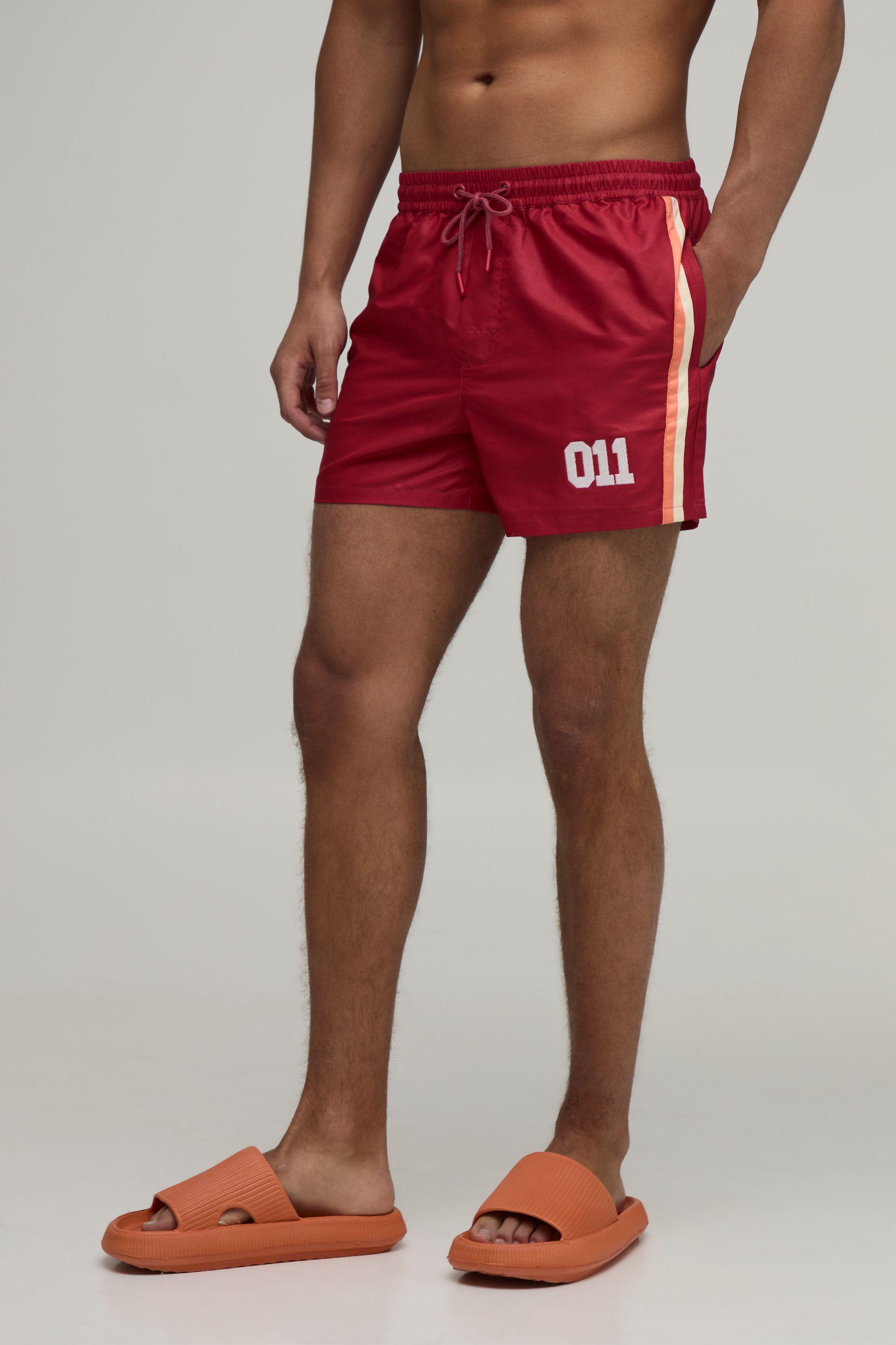 Side Stripe Panelled Applique Short Length Swim Short by BOOHOOMAN