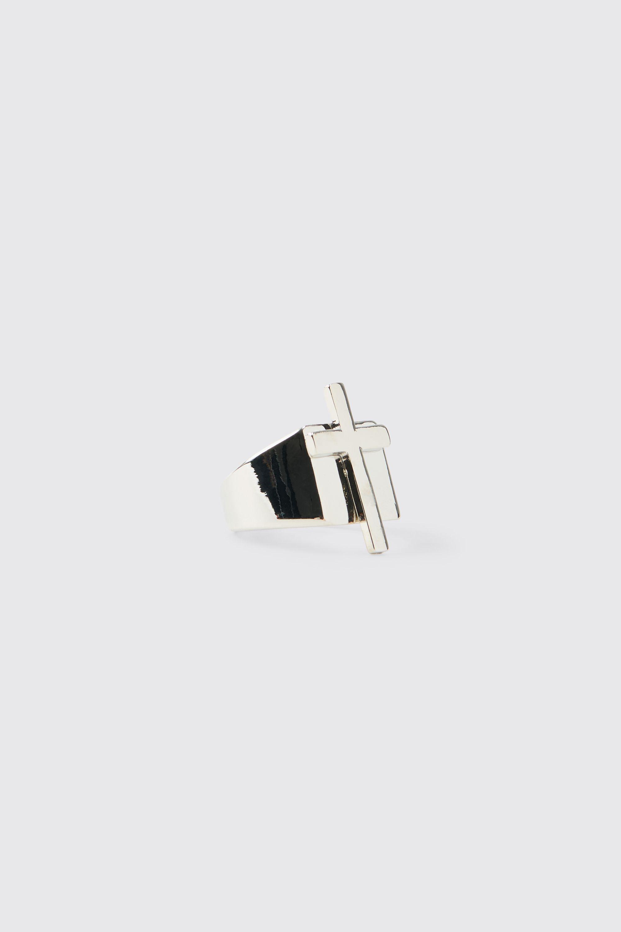 Silver Cross Ring by BOOHOOMAN