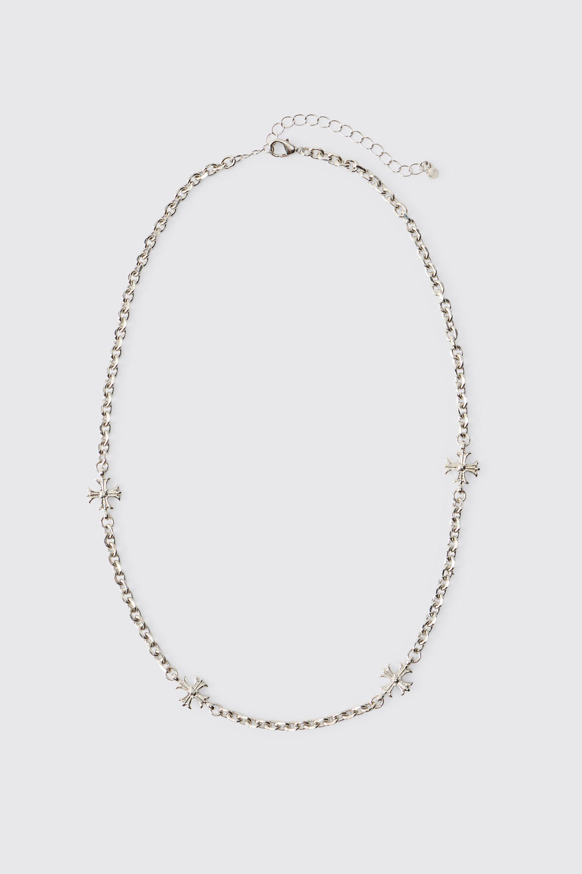 Silver Gothic Cross Necklace by BOOHOOMAN