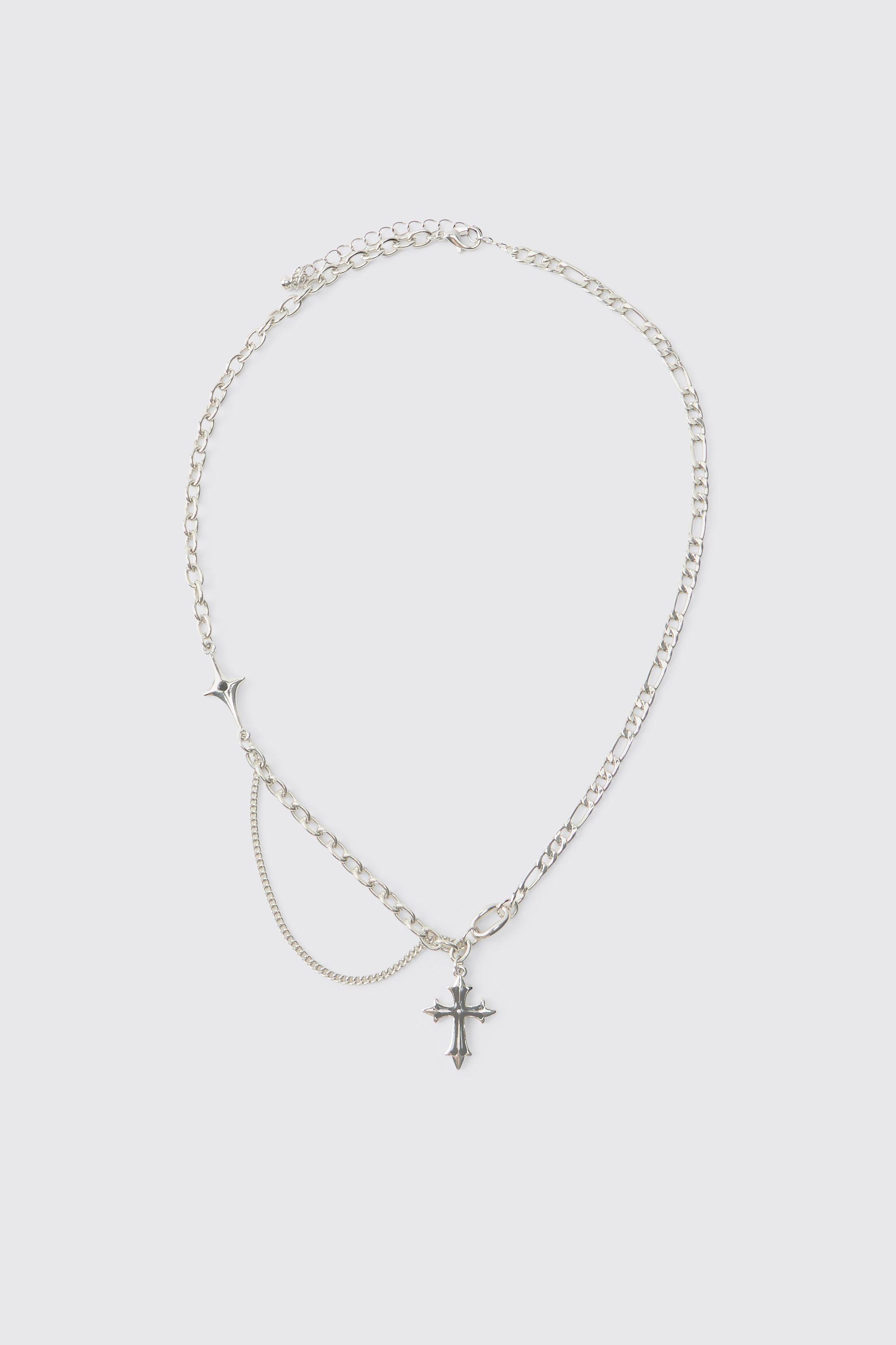 Silver Layered Gothic Cross Necklace by BOOHOOMAN