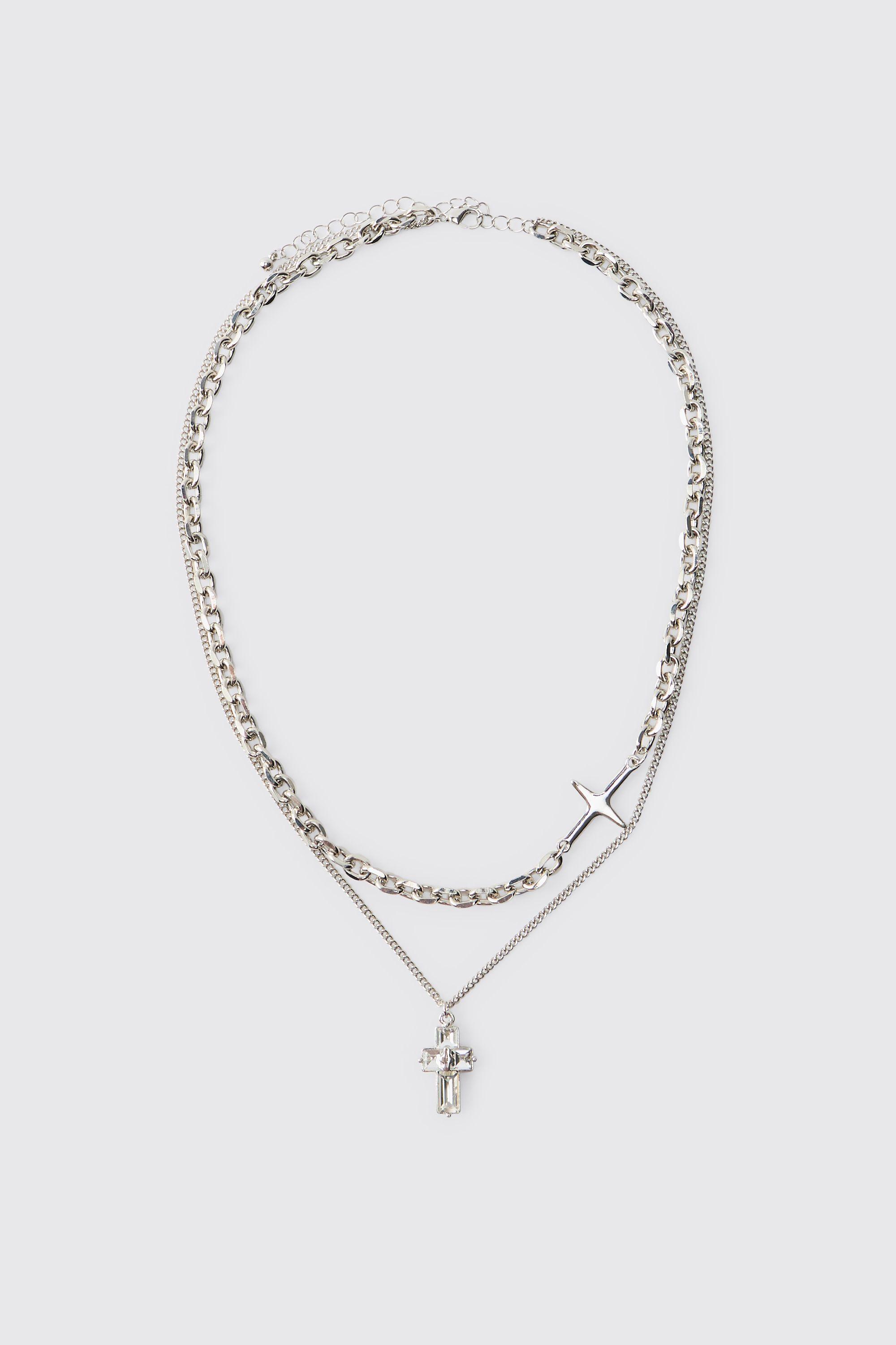 Silver Layered Gothic Cross Necklace by BOOHOOMAN