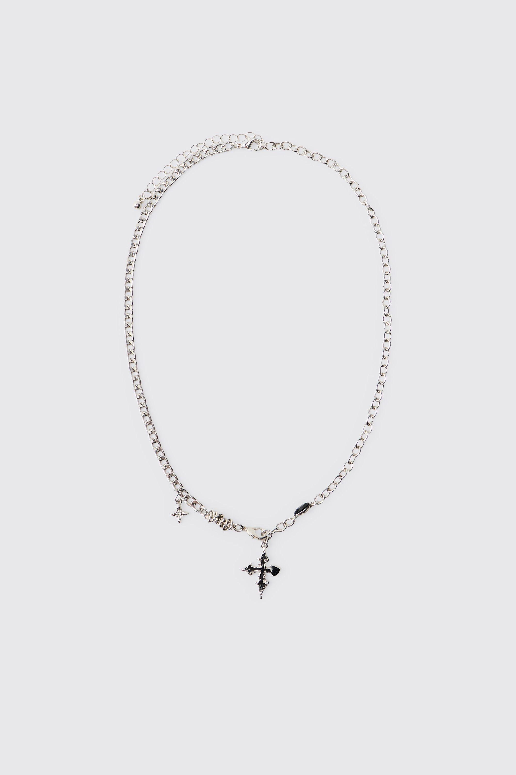 Silver Layered Gothic Cross Necklace by BOOHOOMAN