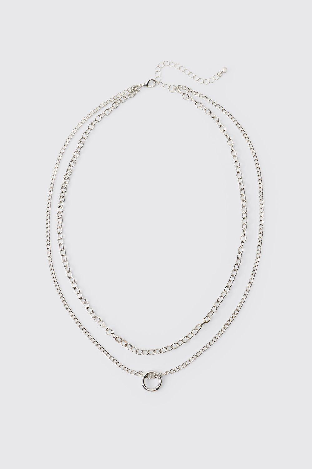 Silver Layered Ring Necklace by BOOHOOMAN