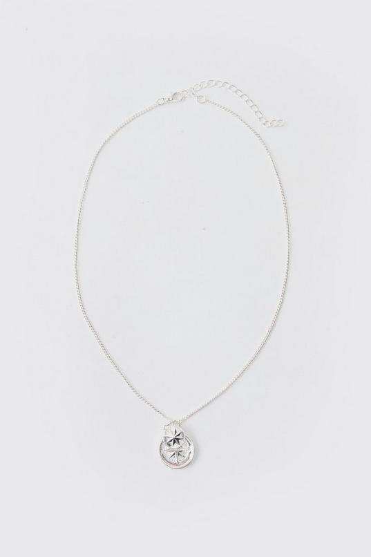 Silver Necklace With Compass Pendant by BOOHOOMAN