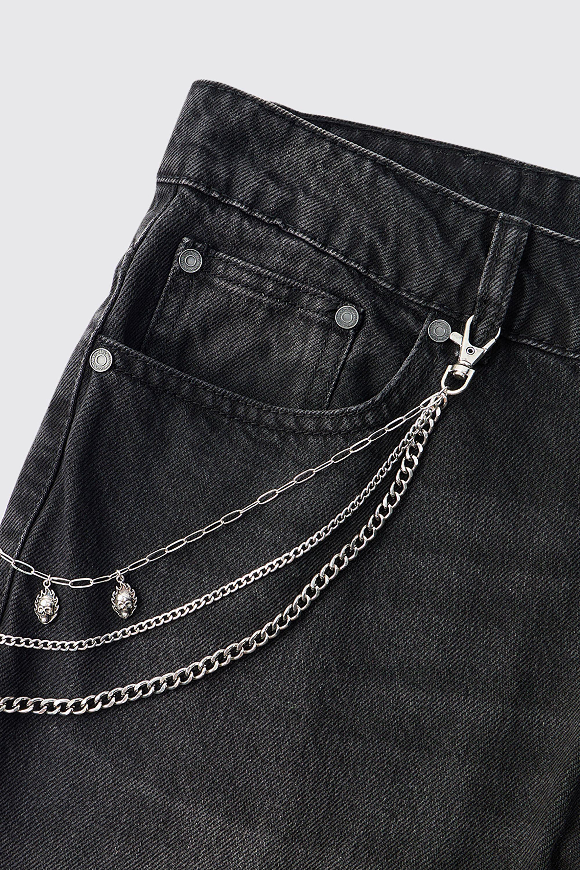 Silver Skull Layered Jean Chain by BOOHOOMAN