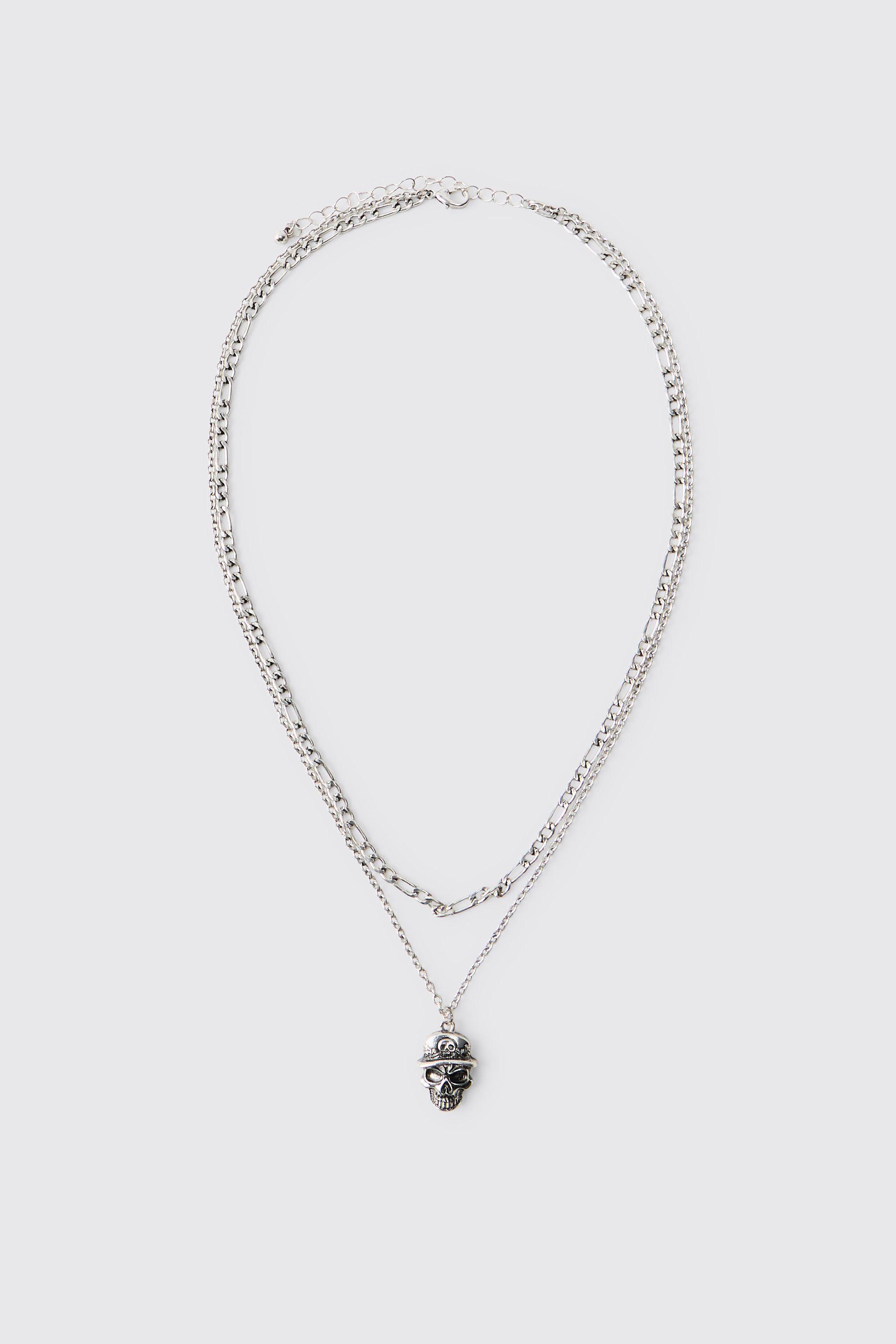 Silver Skull Layered Necklace by BOOHOOMAN