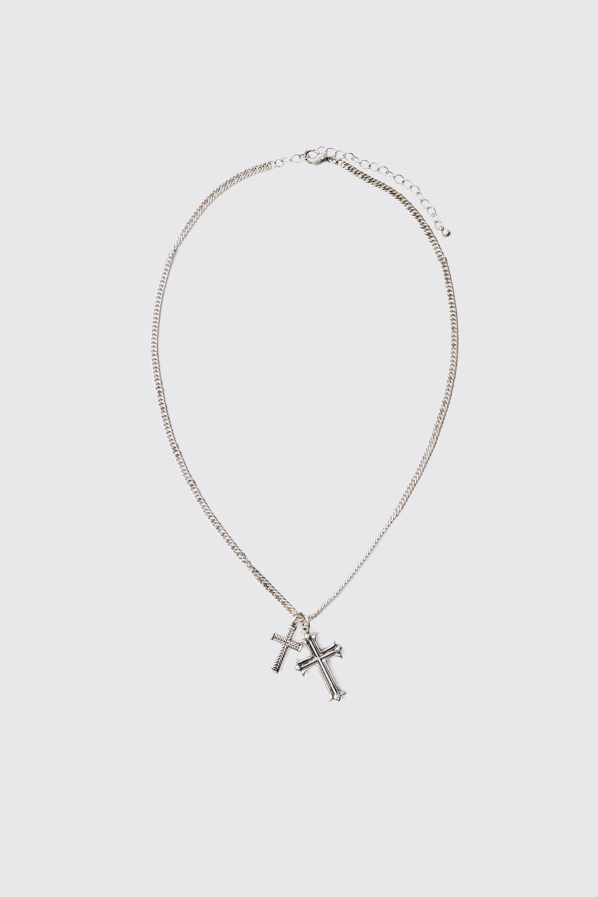 Silver-Tone Necklace with Mixed-Size Cross Pendants by BOOHOOMAN