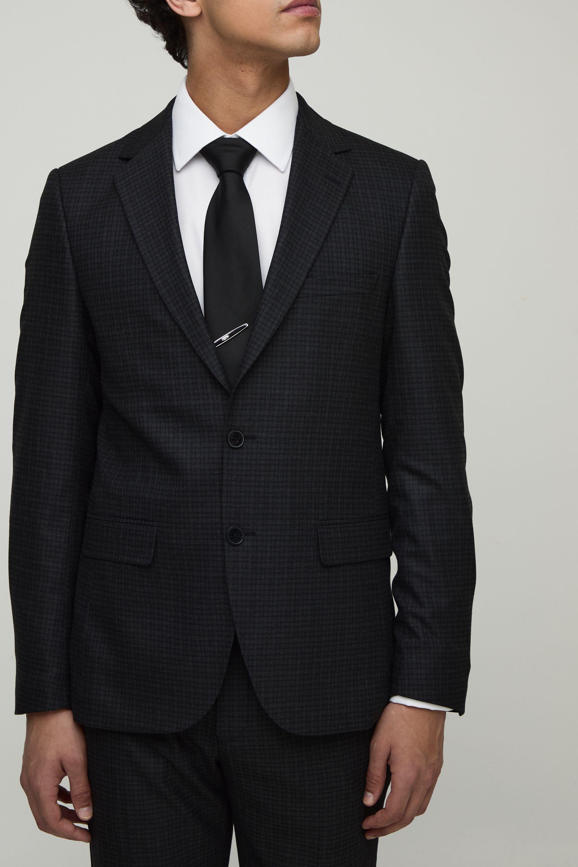 Single Breasted Slim Check Suit Jacket by BOOHOOMAN Single Breasted Slim Check Suit Jacket by BOOHOOMAN