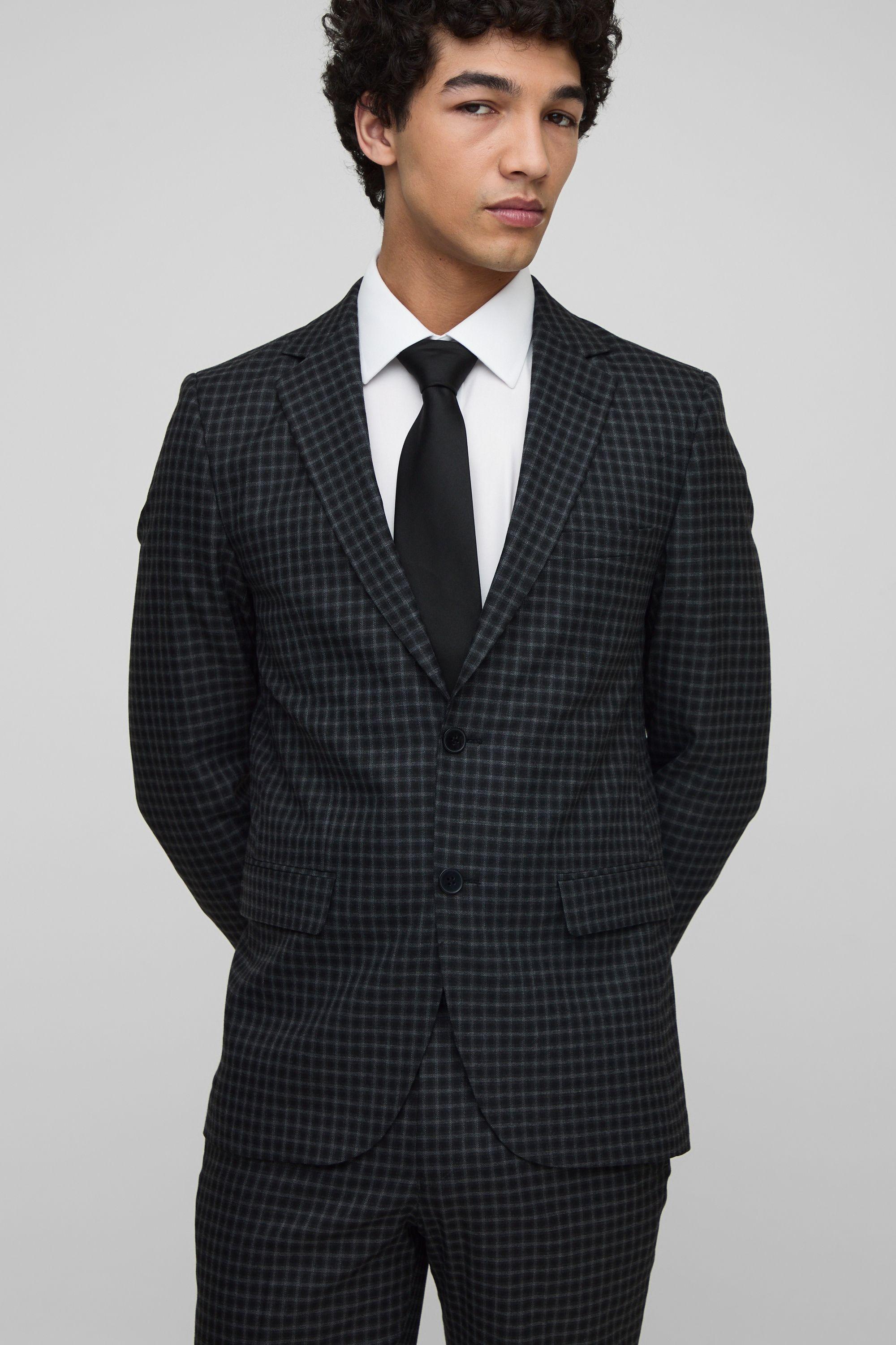 Single Breasted Slim Check Suit Jacket by BOOHOOMAN