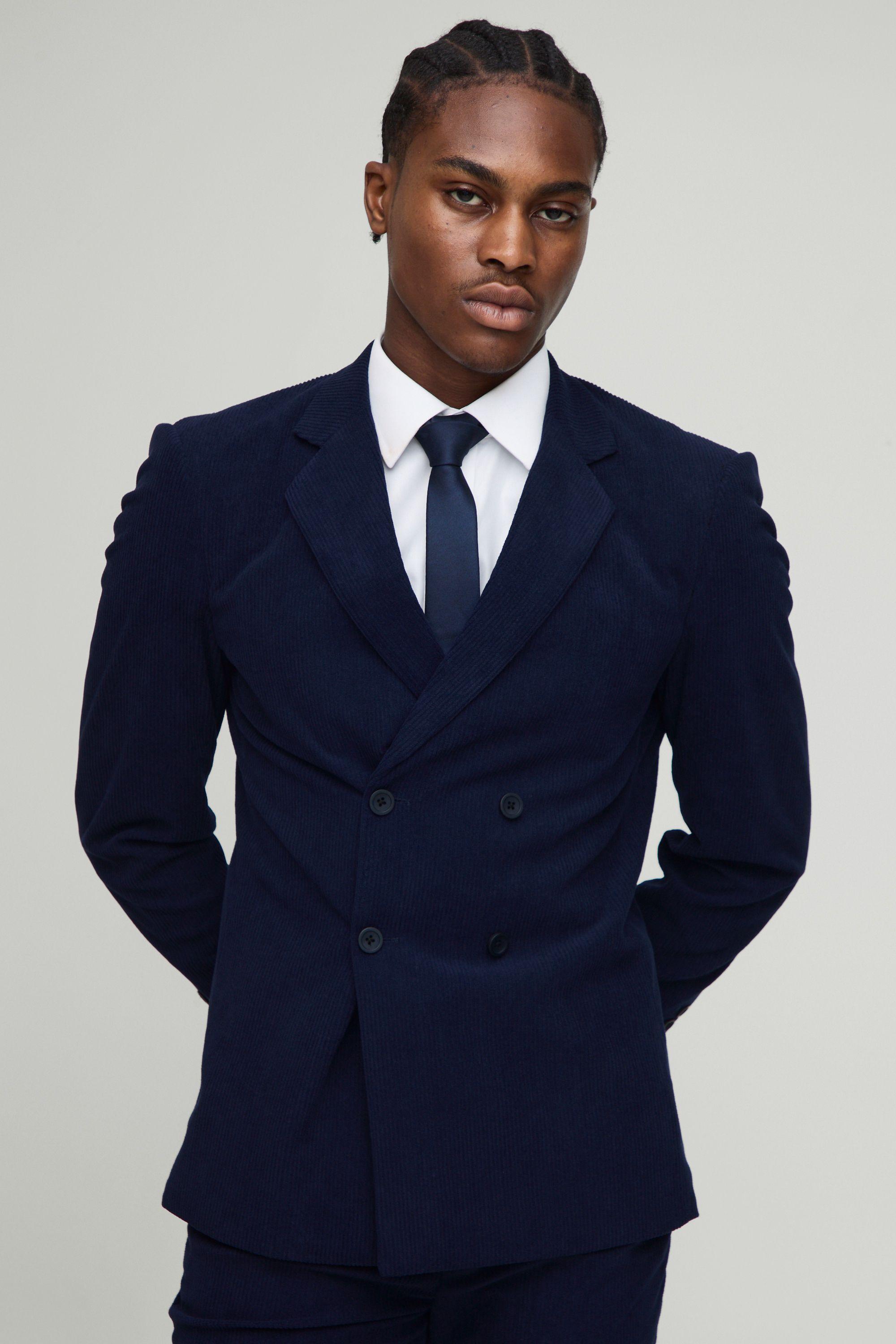 Skinny Fit Double Breasted Cord Blazer by BOOHOOMAN