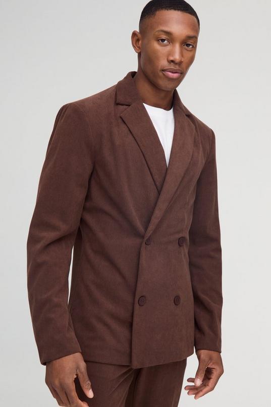 Skinny Fit Double Breasted Corduroy Blazer by BOOHOOMAN