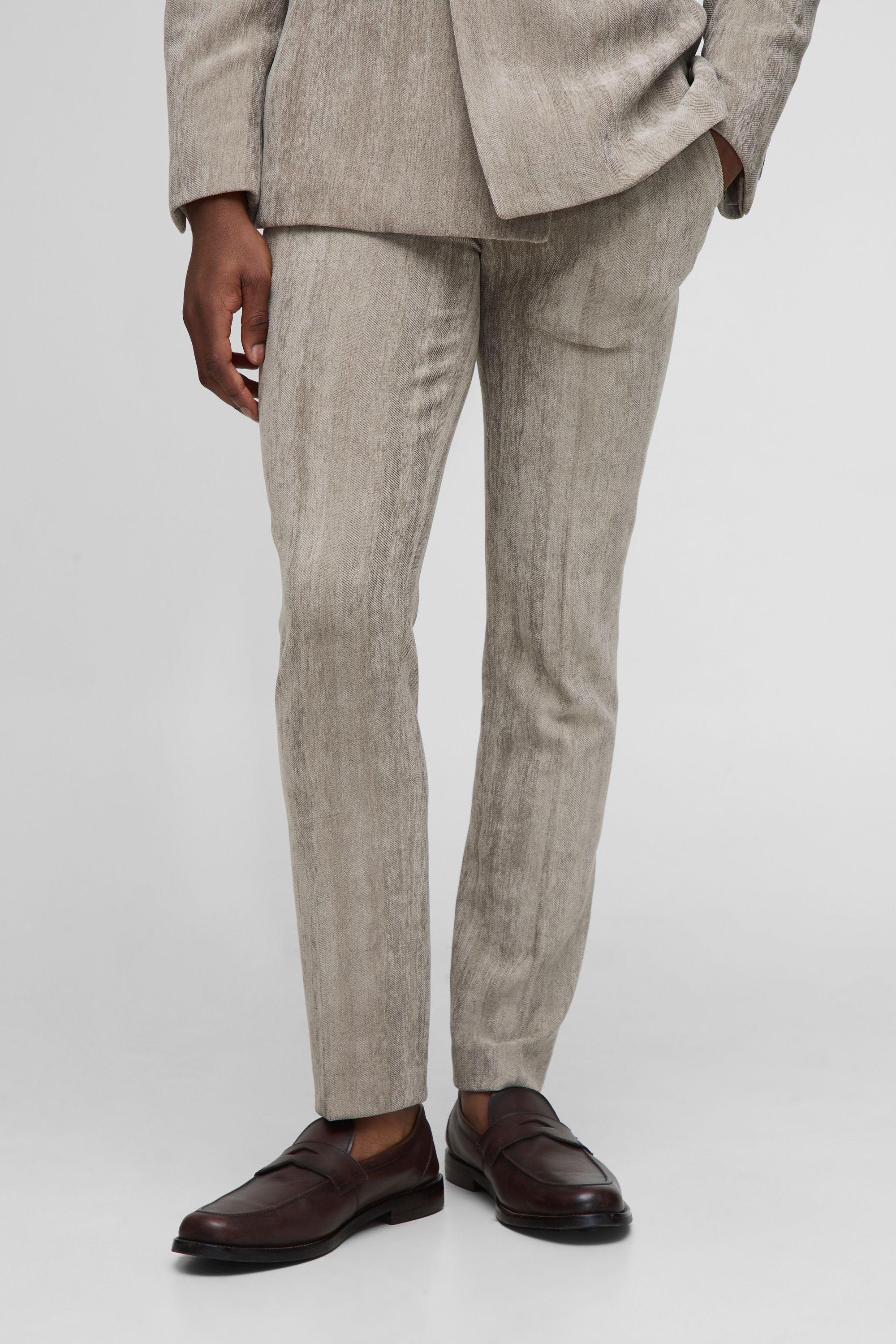 Skinny Fit Herringbone Cord Trousers by BOOHOOMAN