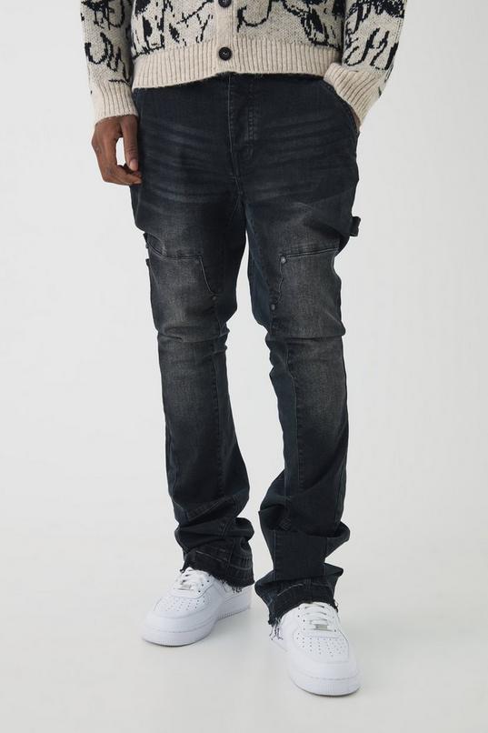 Skinny Flared Stacked Carpenter Gusset Washed Jeans by BOOHOOMAN