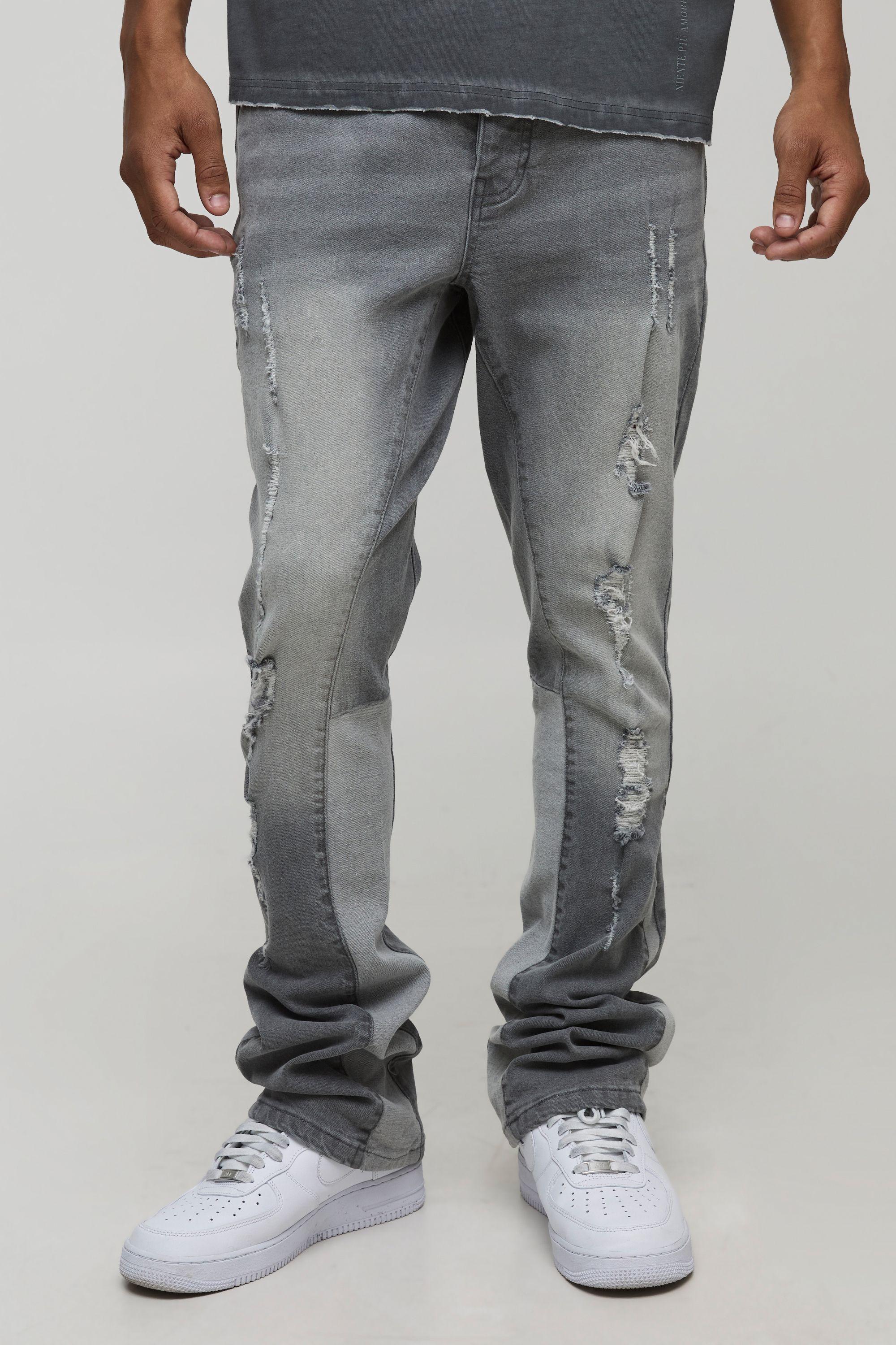 Skinny Flared Stacked Gusset Ripped Jeans by BOOHOOMAN