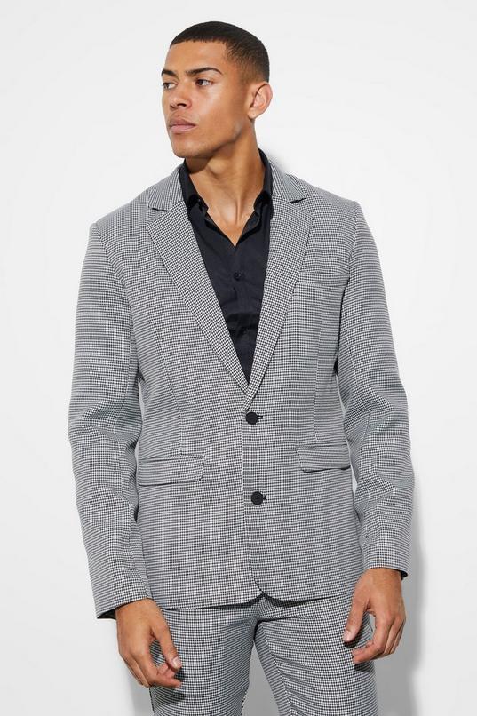 Skinny Single Breasted Dogtooth Suit Jacket by BOOHOOMAN