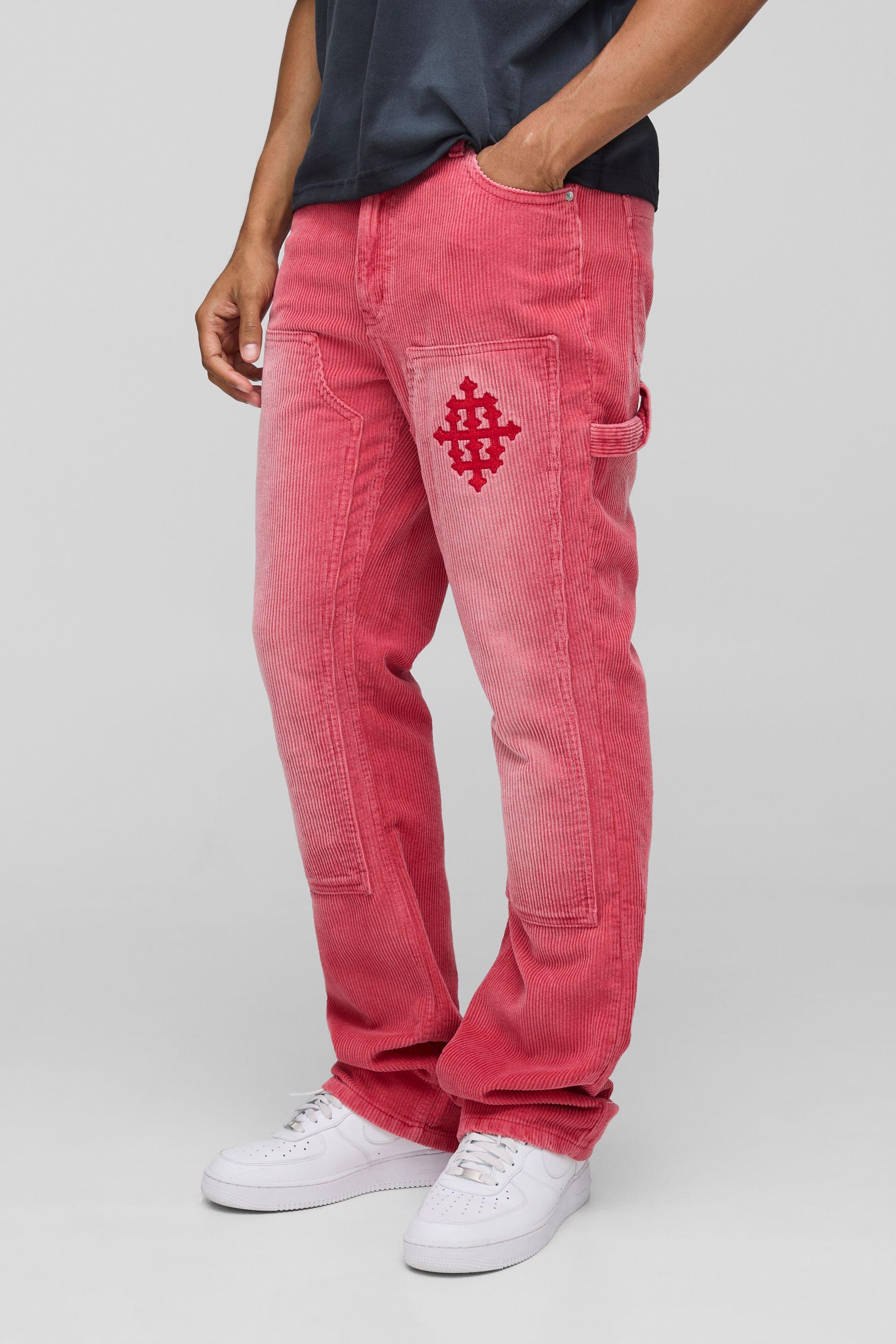 Skinny Stacked Flared Washed Corduroy Carpenter Trousers by BOOHOOMAN