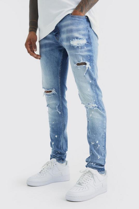 Skinny Stretch Bleached Ripped Knee Jeans by BOOHOOMAN