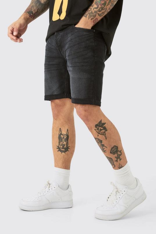 Skinny Stretch Denim Shorts In Black by BOOHOOMAN
