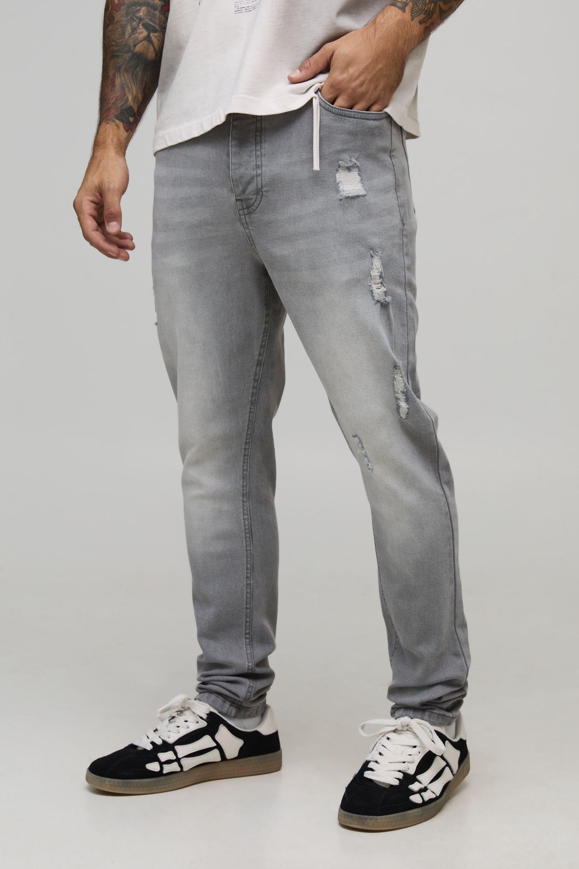 Skinny Stretch Distressed Ripped Washed Jeans by BOOHOOMAN