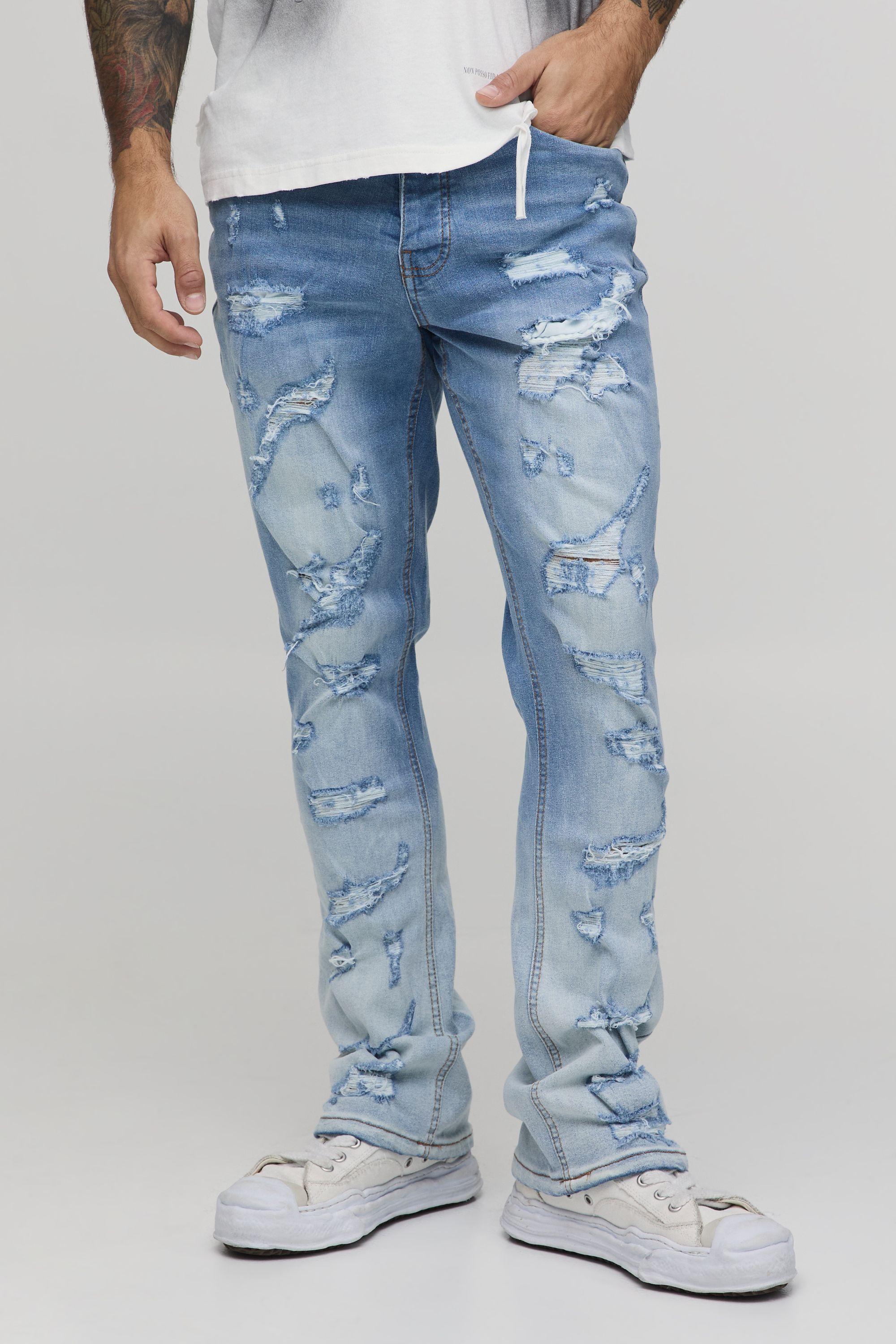 Skinny Stretch Flared Ripped Ombre Bleach Washed Jeans by BOOHOOMAN