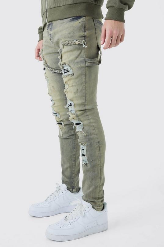 Skinny Stretch Multi Rip Carpenter Washed Grey Jeans by BOOHOOMAN