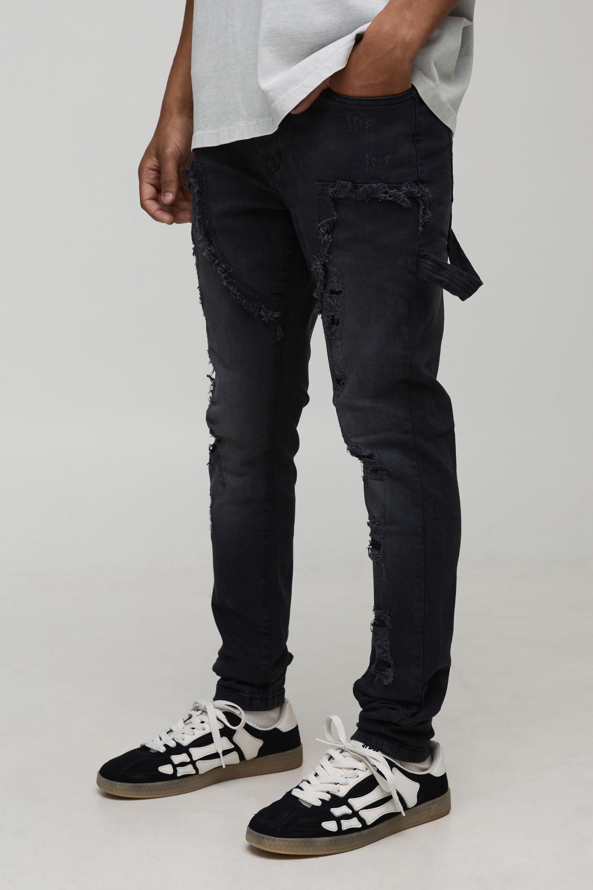 Skinny Stretch Multi Rip Carpenter Washed Jeans by BOOHOOMAN
