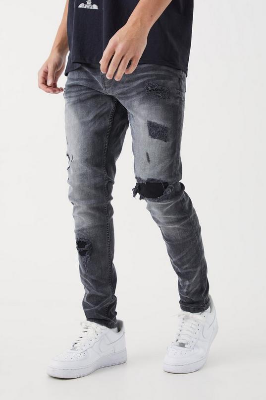Skinny Stretch Rip & Repair Self Fabric Jeans by BOOHOOMAN