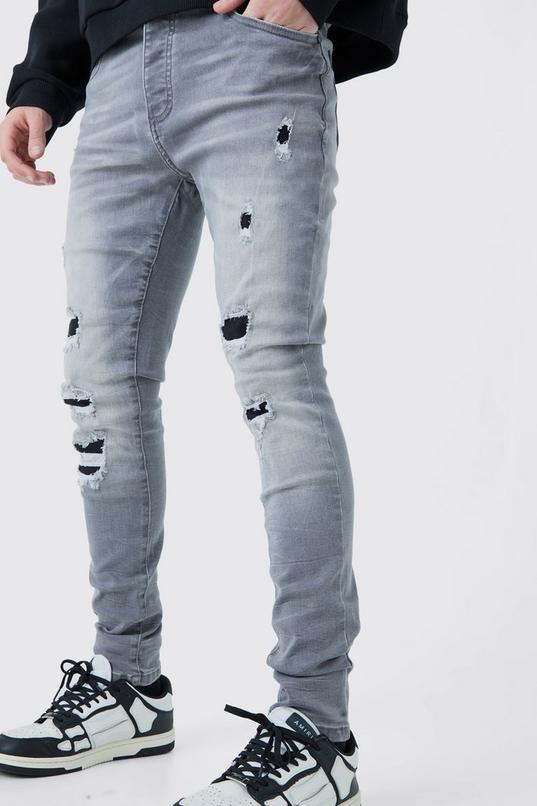 Skinny Stretch Ripped Jeans In Ice Grey Wash by BOOHOOMAN