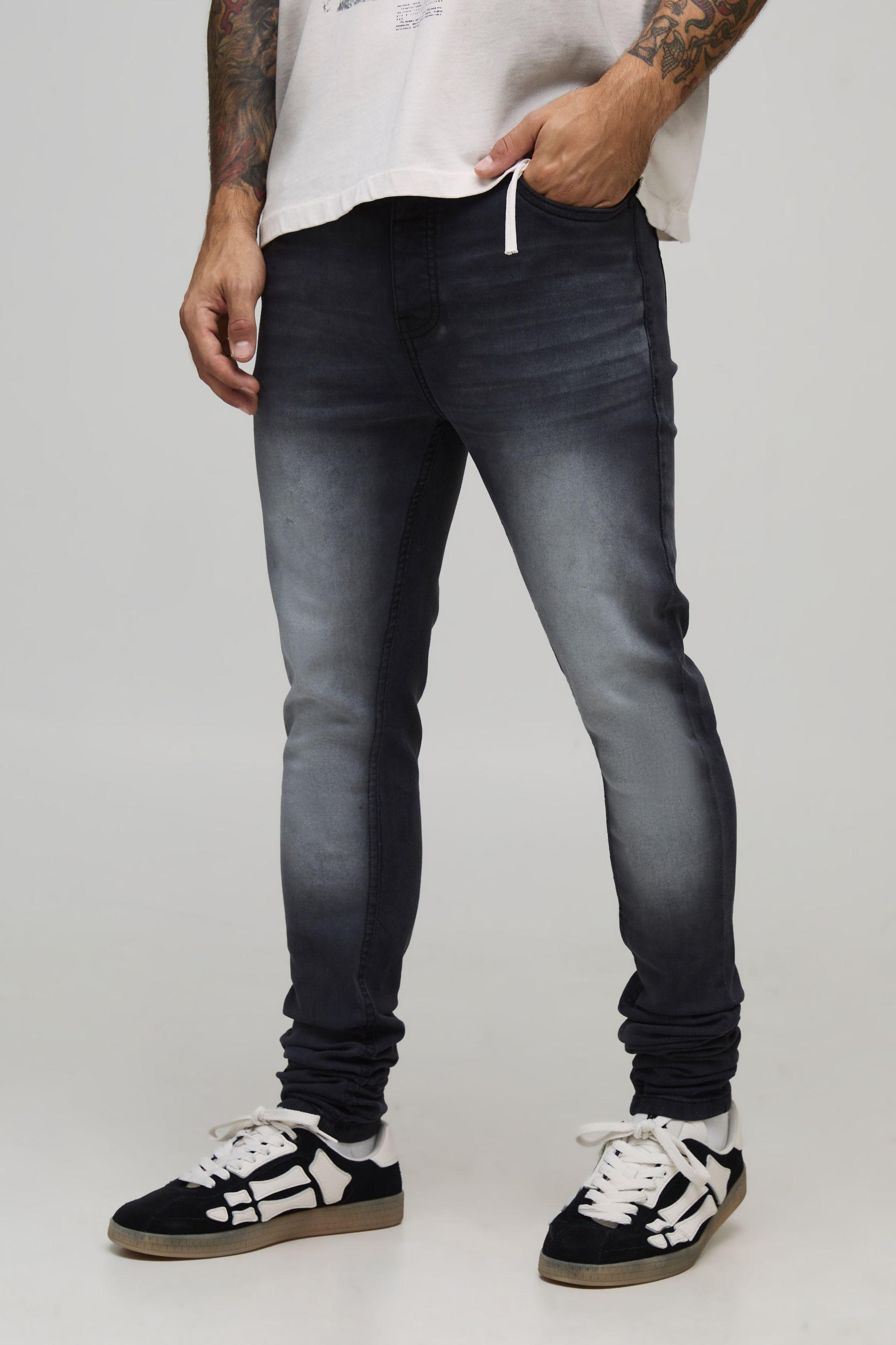 Skinny Stretch Stacked Washed Jeans by BOOHOOMAN