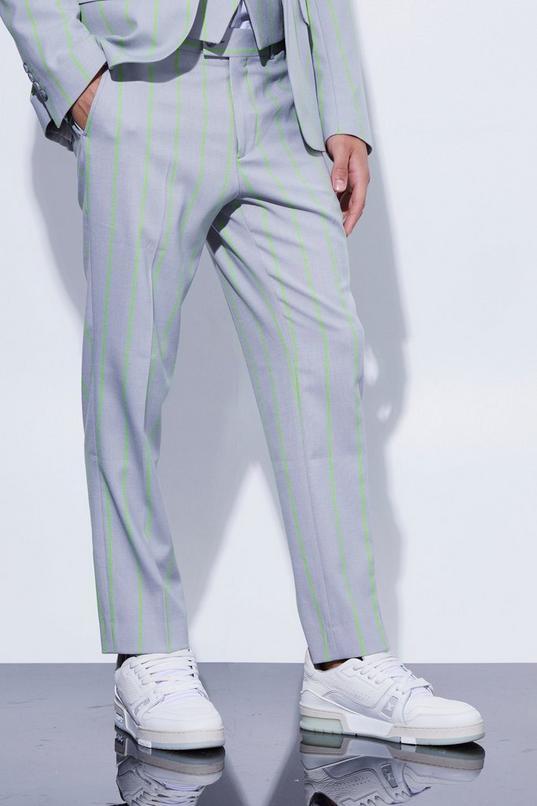 Slim Crop Wide Stripe Suit Trouser by BOOHOOMAN