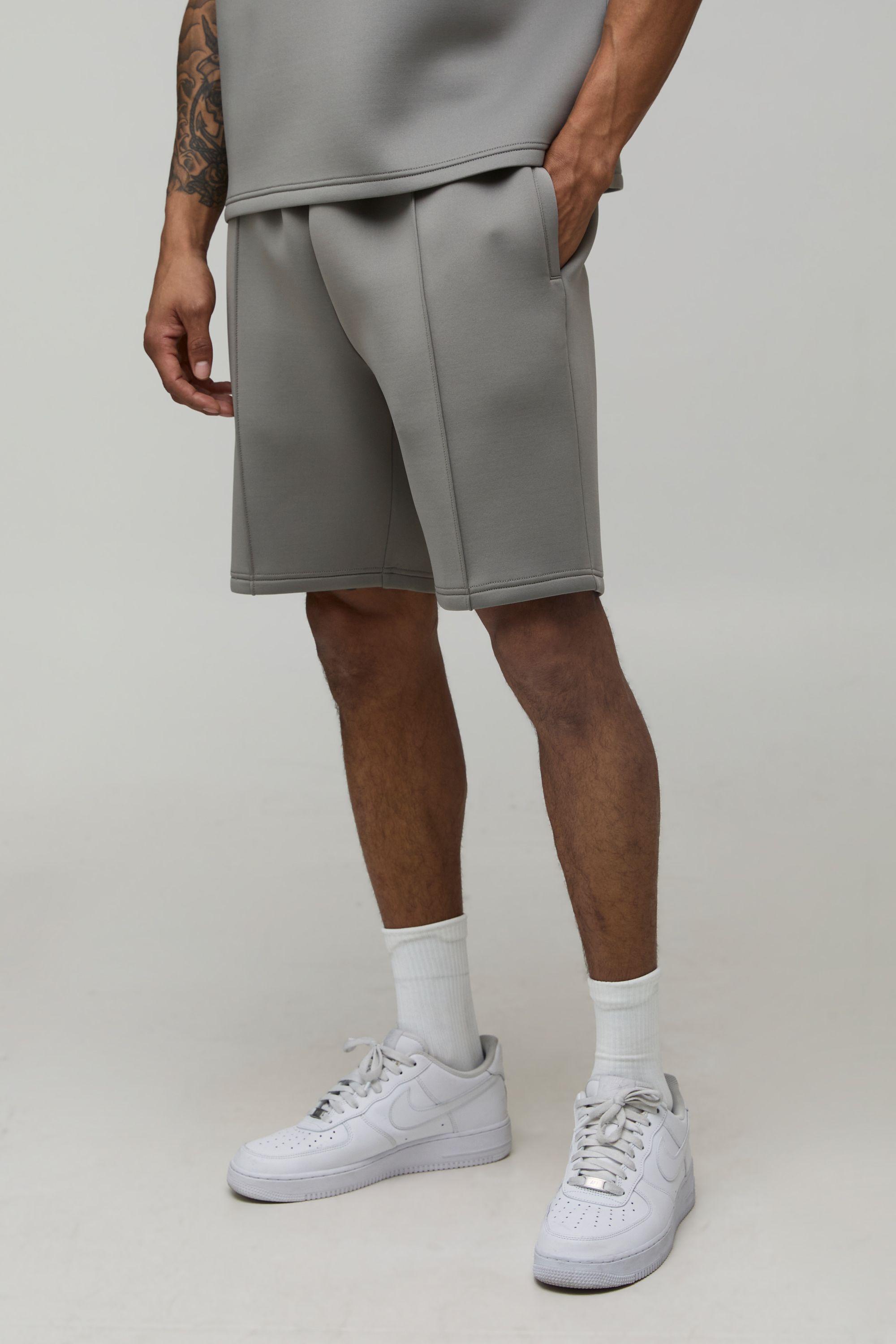 Slim Fit Bonded Scuba Mid Length Pintuck Shorts by BOOHOOMAN