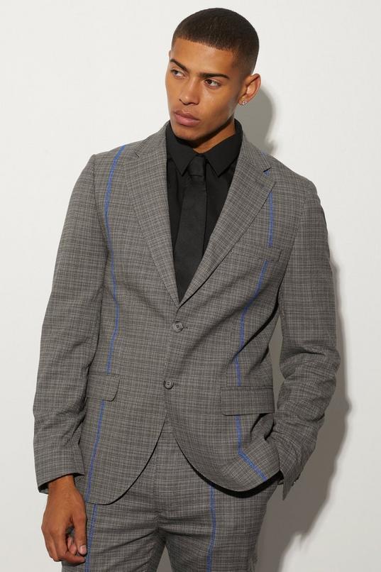 Slim Fit Check Contrast Stitch Suit Jacket by BOOHOOMAN