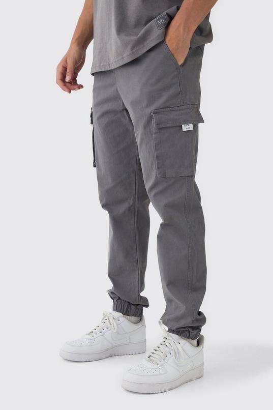 Slim Fit Elasticated Waist Woven Tab Cuffed Cargo Trousers by BOOHOOMAN