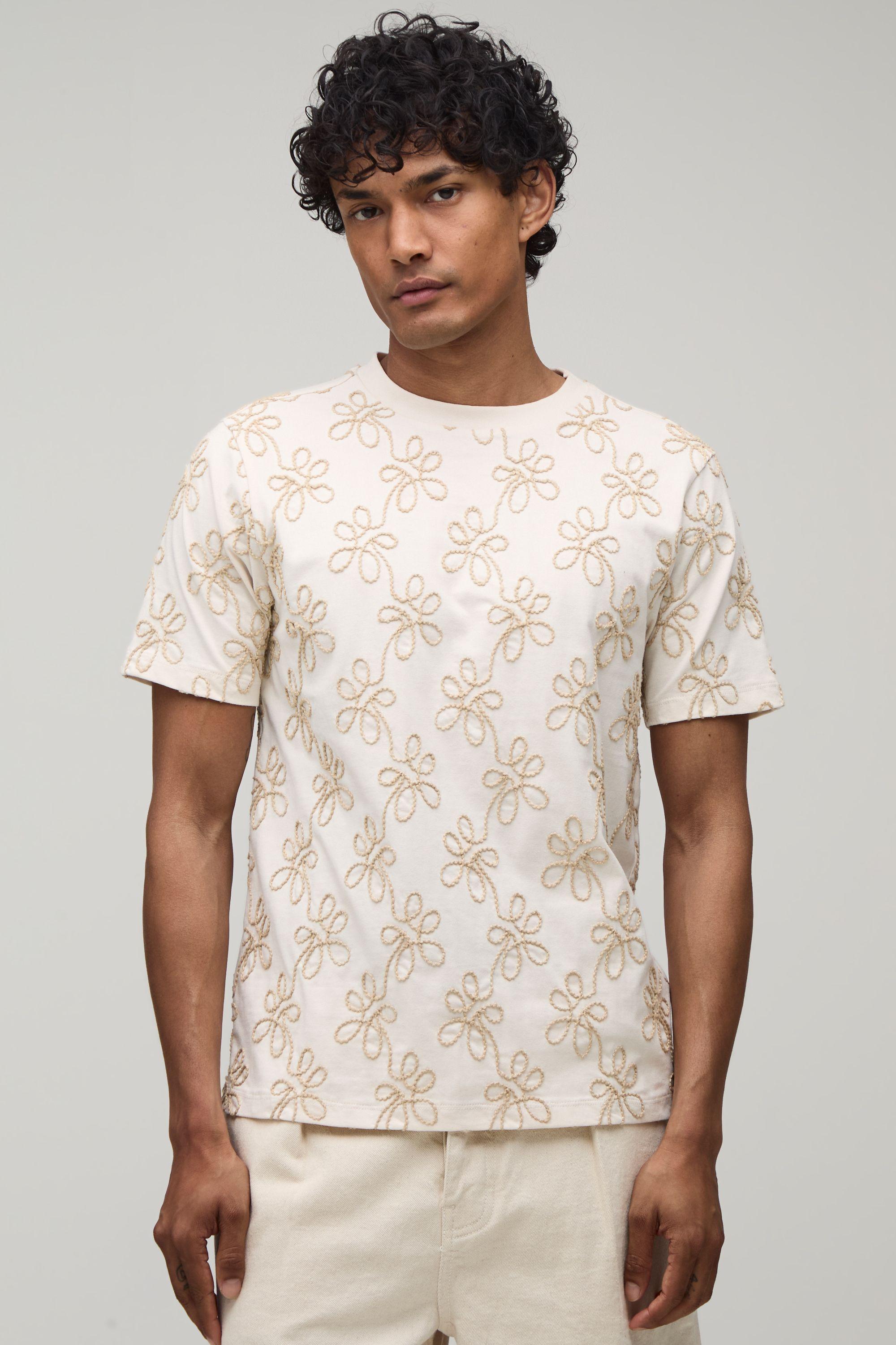 Slim Fit Heavyweight Floral Embroidered T-Shirt by BOOHOOMAN