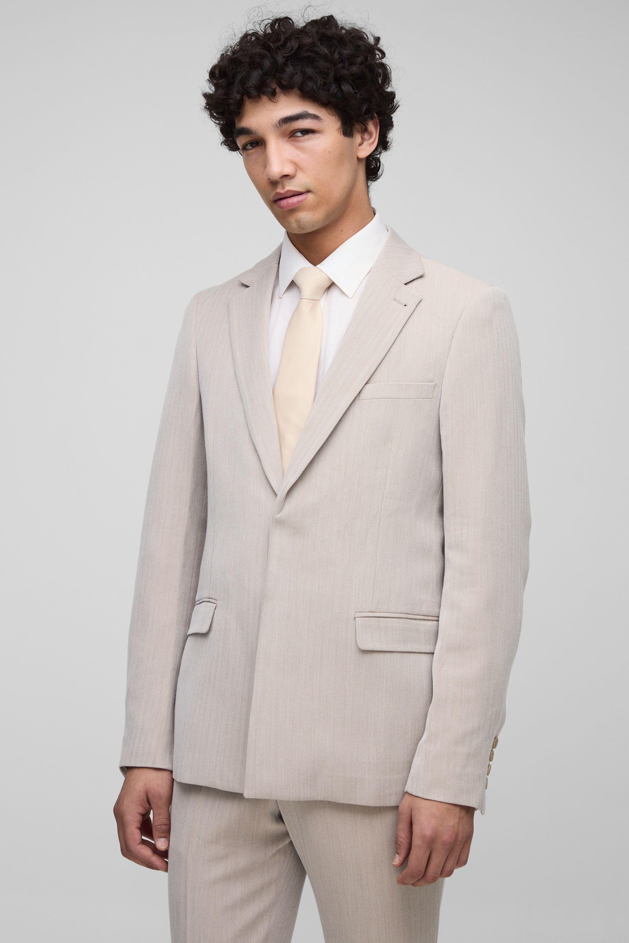 Slim Fit Herringbone Suit Blazer by BOOHOOMAN