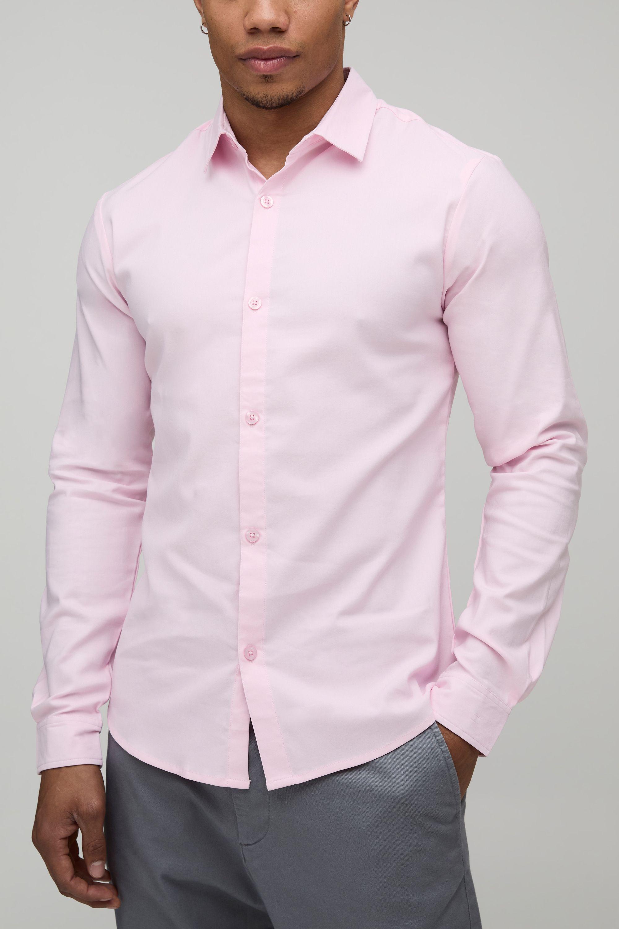 Slim Fit Long Sleeve Cotton Shirt by BOOHOOMAN