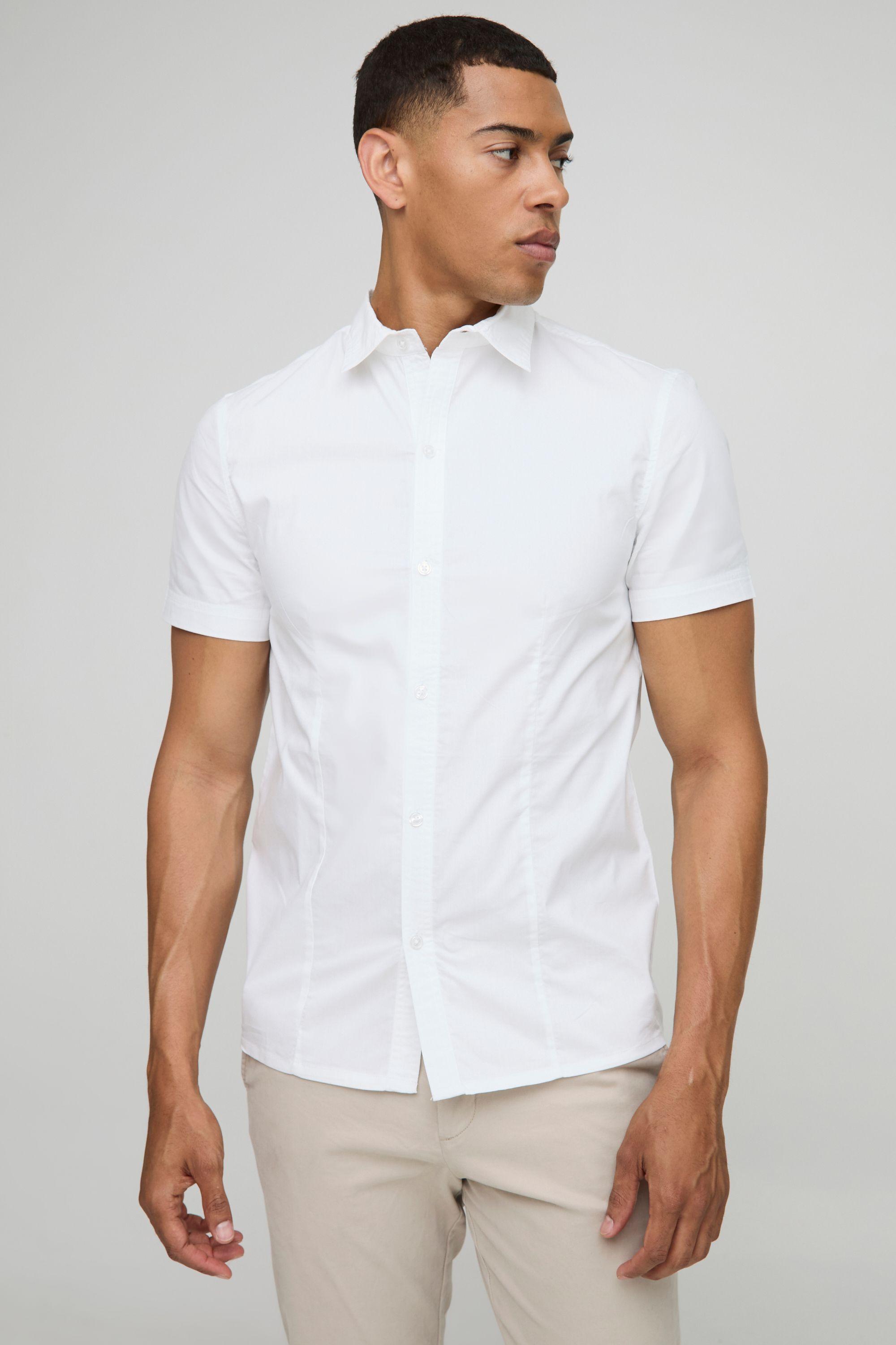 Slim Fit Short Sleeve Collared Shirt by BOOHOOMAN
