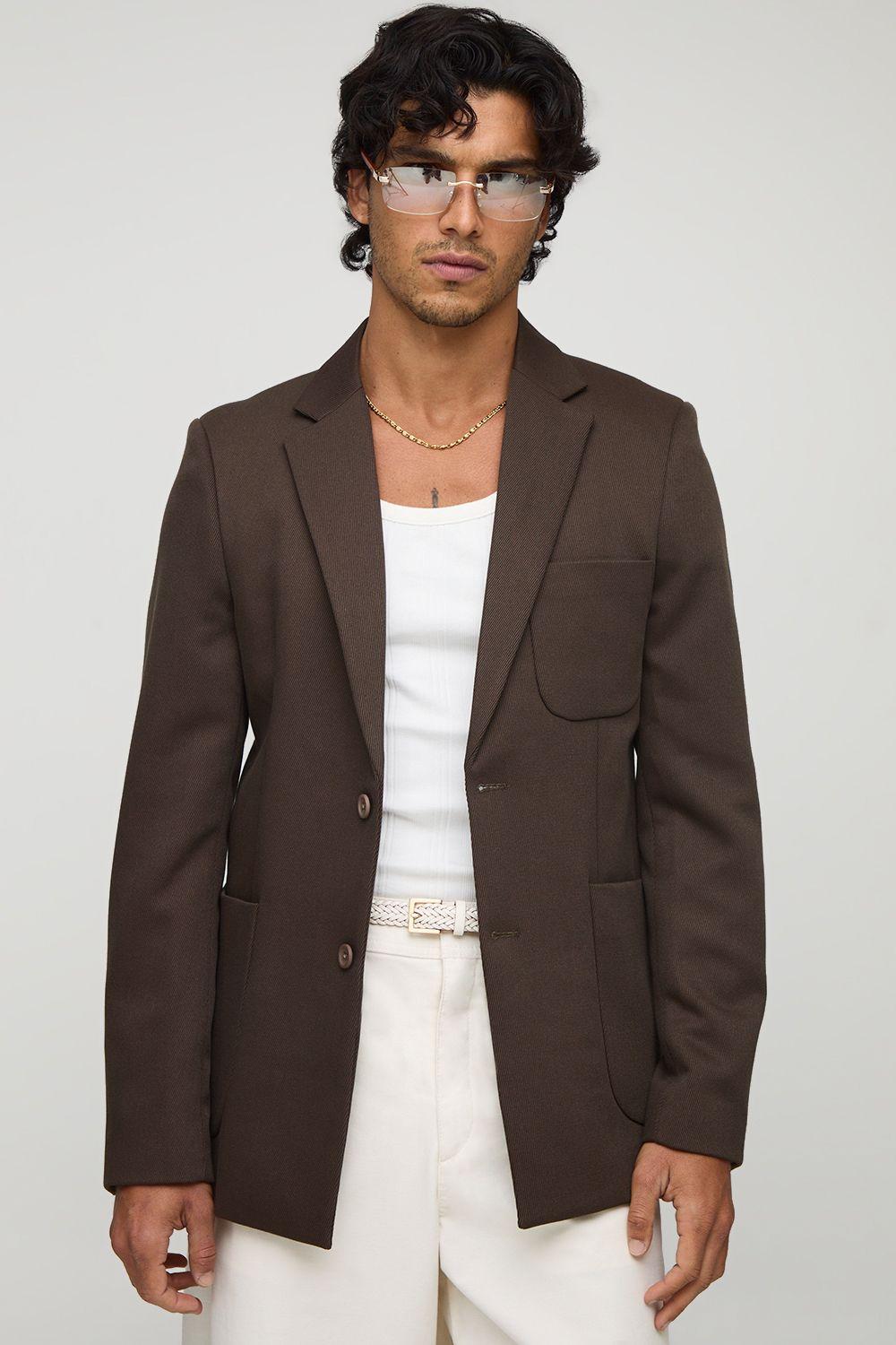 Slim Fit Single Breasted Twill Pocket Detail Blazer by BOOHOOMAN Slim Fit Single Breasted Twill Pocket Detail Blazer by BOOHOOMAN