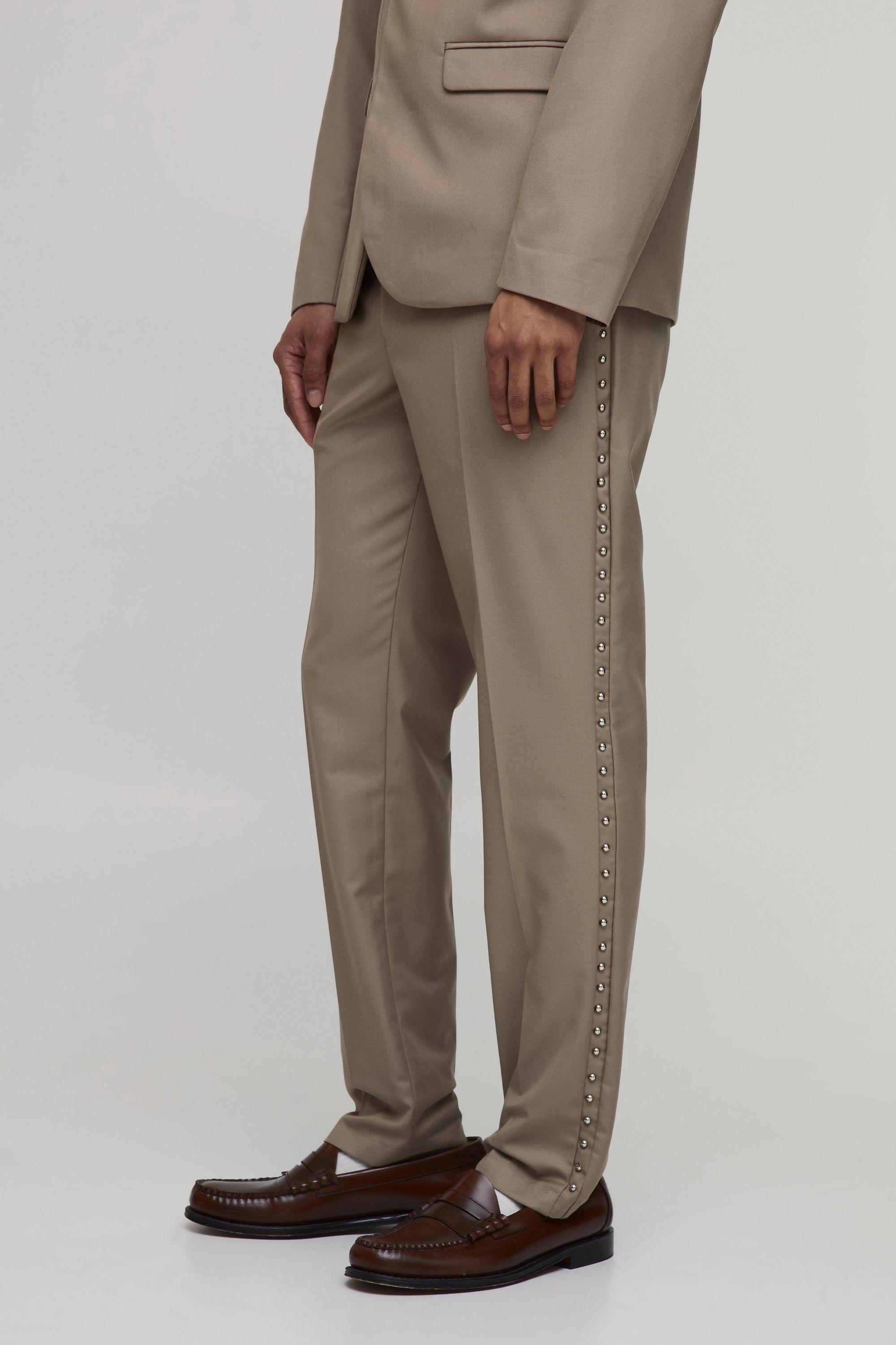 Slim Fit Studded Tailored Trousers by BOOHOOMAN