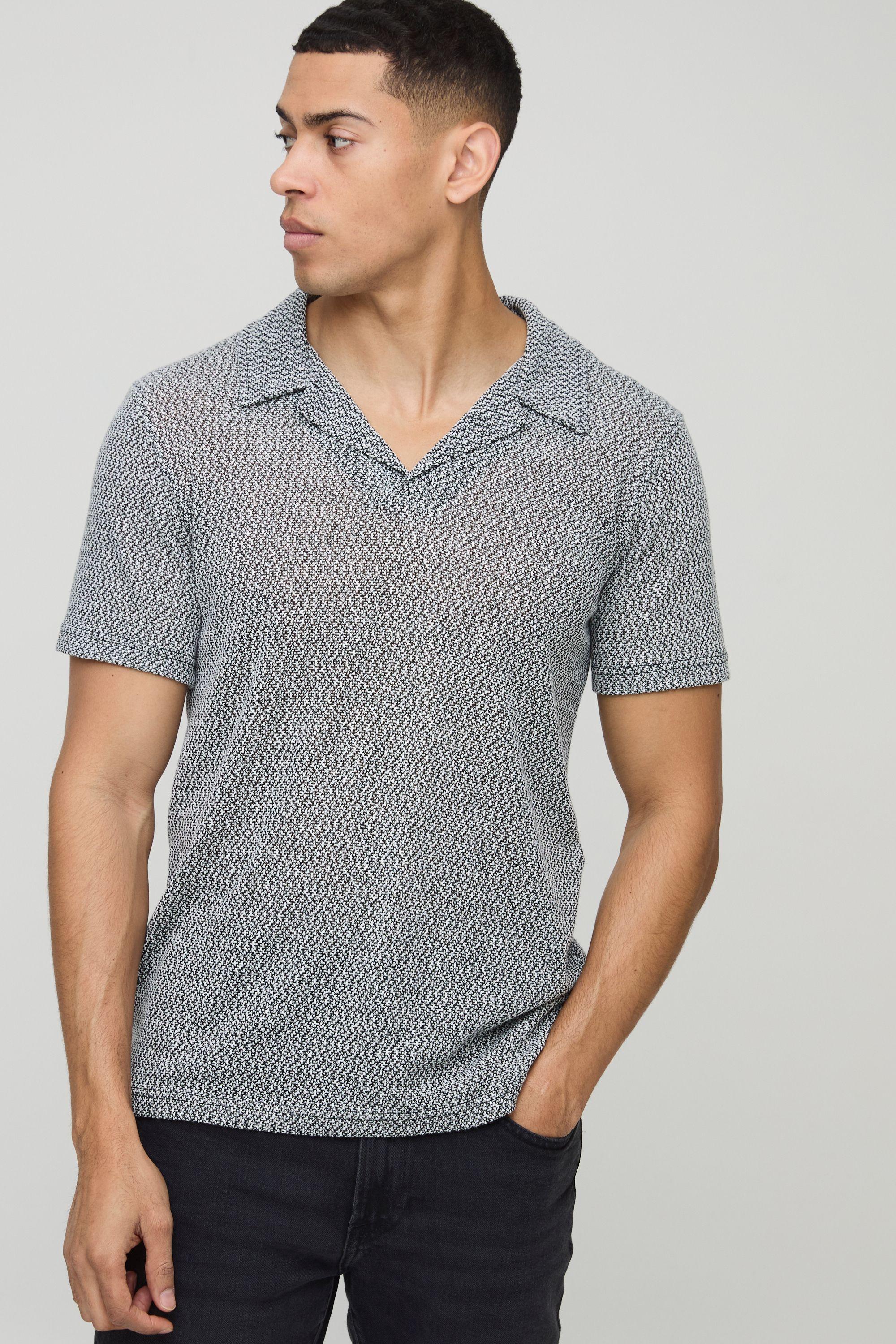 Slim Fit Textured Jacquard Revere Polo by BOOHOOMAN
