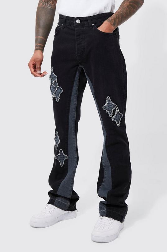 Slim Flare Applique Panel Jeans by BOOHOOMAN
