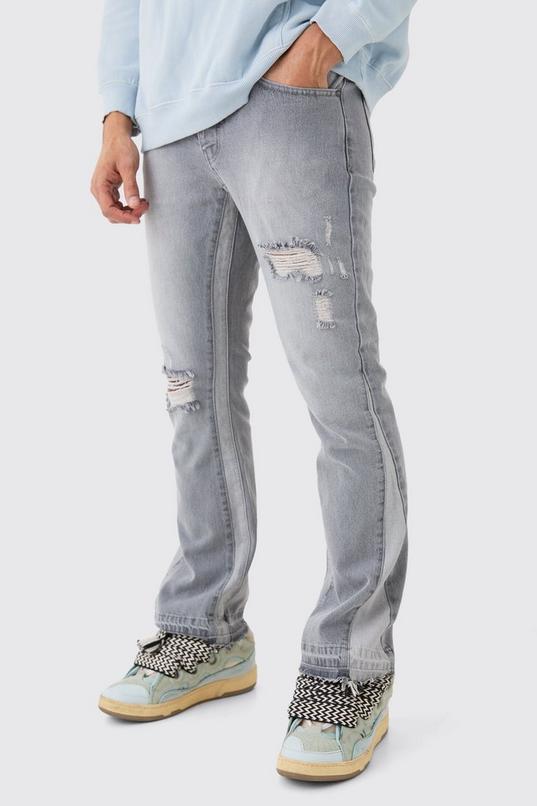Slim Flare Distressed Gusset Panel Jeans by BOOHOOMAN