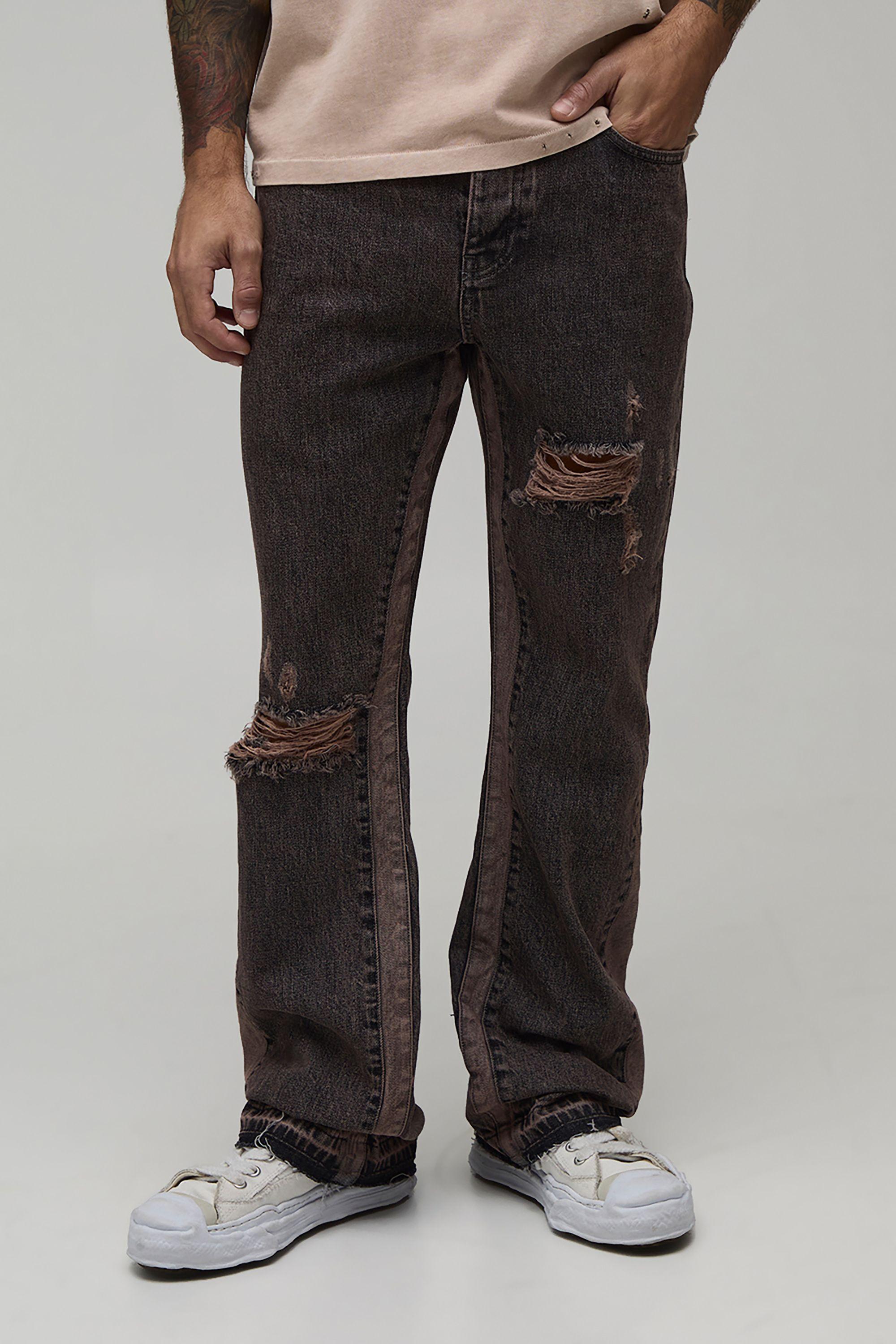 Slim Flare Washed Distressed Gusset Panel Jeans by BOOHOOMAN