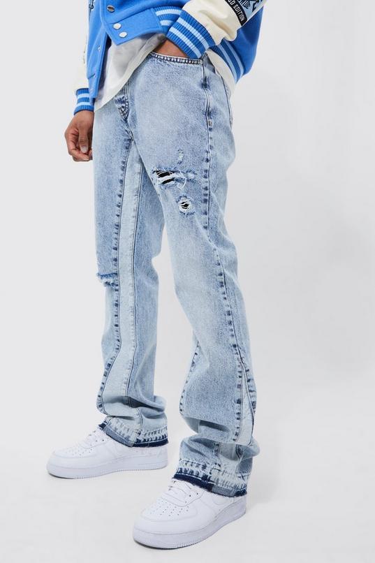 Slim Flare Washed Distressed Gusset Panel Jeans by BOOHOOMAN