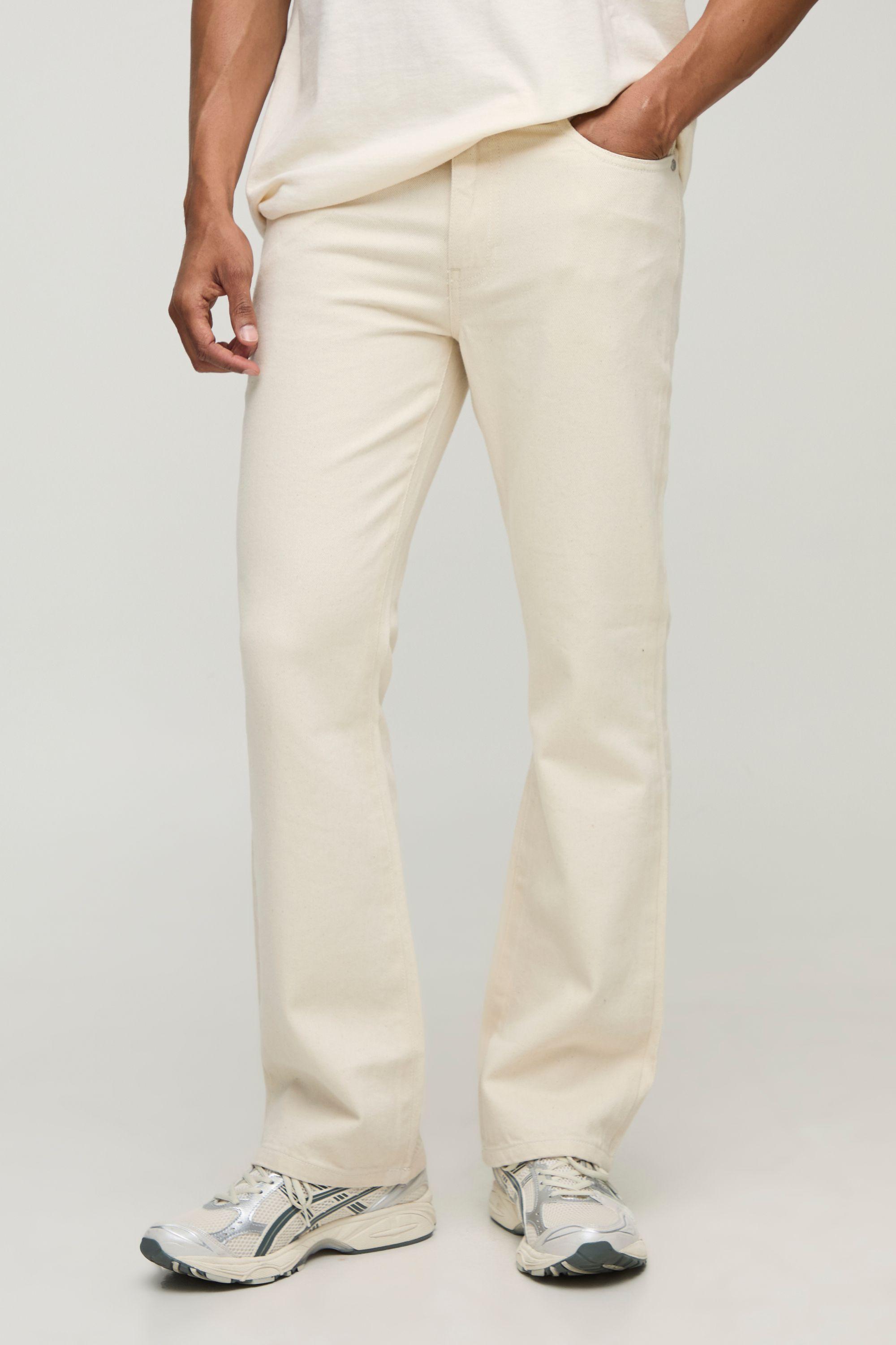 Slim Flared Ecru Jeans by BOOHOOMAN