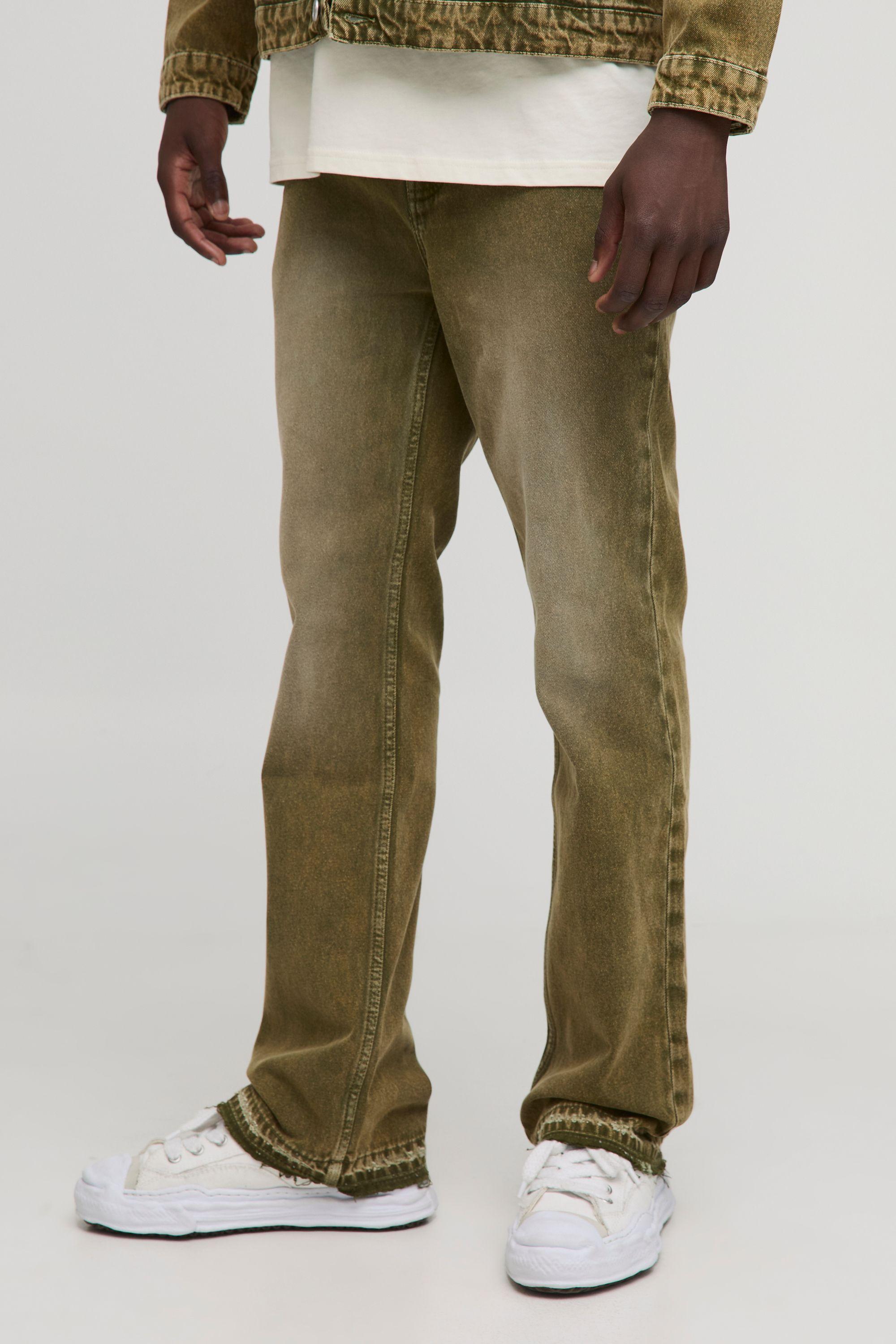 Slim Flared Green Tinted Let Down Hem Jeans by BOOHOOMAN
