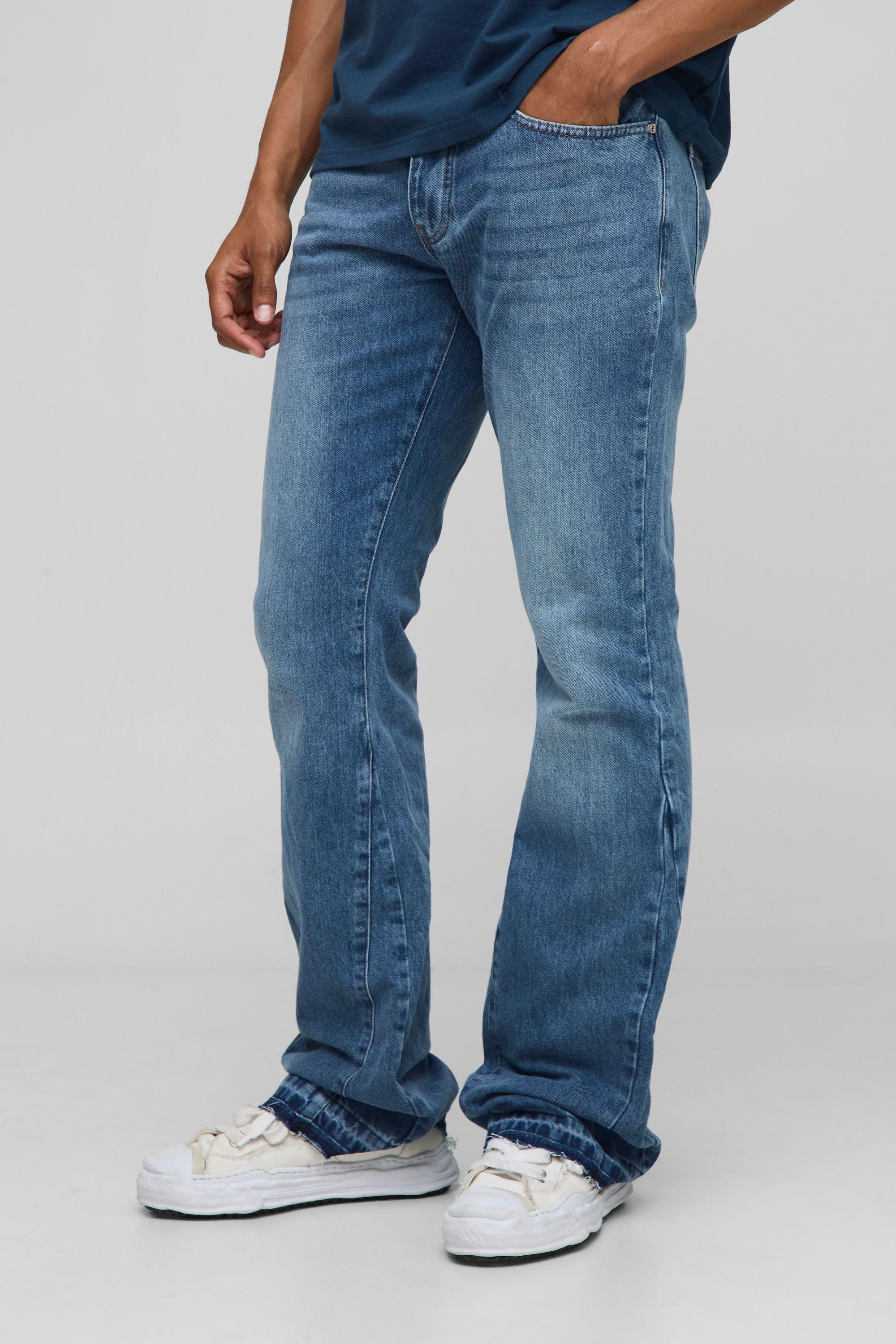 Slim Flared Stacked Blue Washed Jeans by BOOHOOMAN