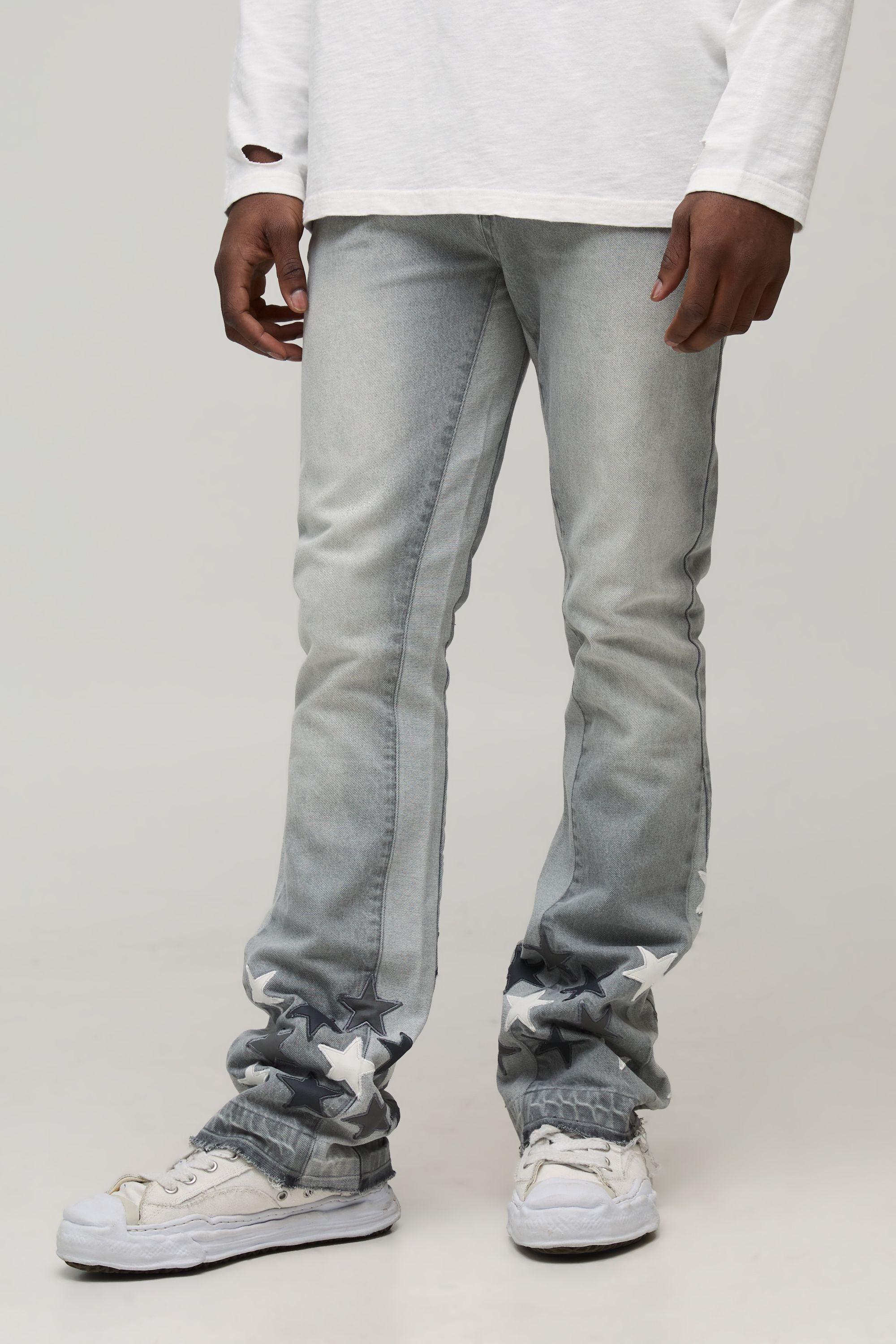 Slim Flared Stacked Star Applique Gusset Jeans by BOOHOOMAN