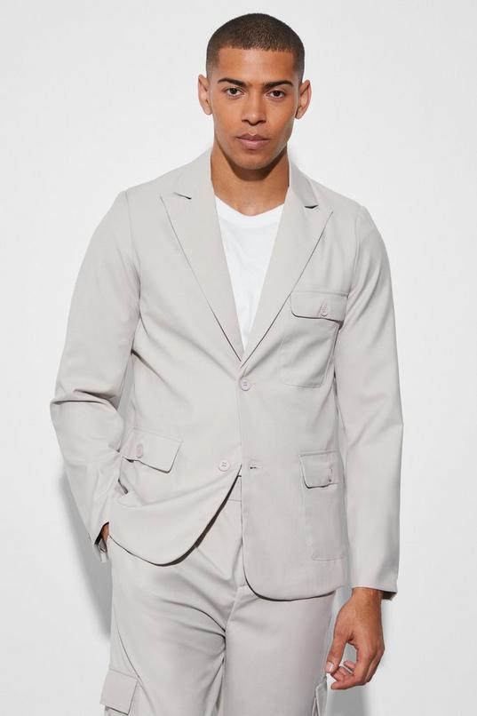 Slim Single Breasted Cargo Suit Jacket by BOOHOOMAN