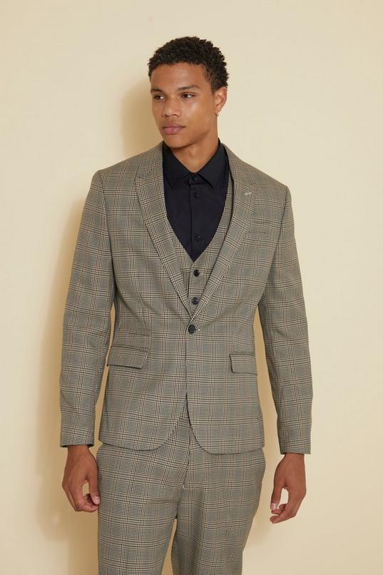 Slim Single Breasted Check Suit Jacket by BOOHOOMAN